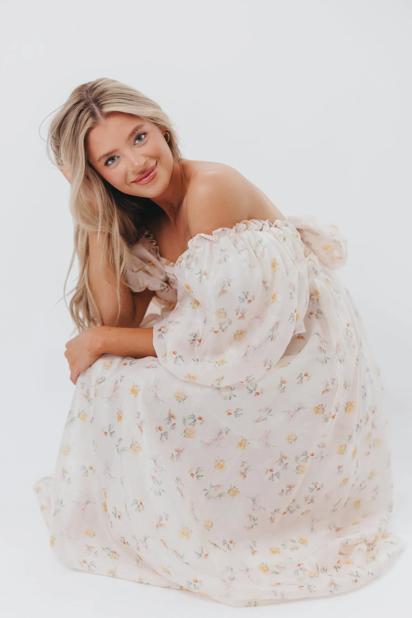 Melody Maxi Dress with Pleats and Bow Detail in Yellow Rose Floral - Bump Friendly & Inclusive Sizing (S-3XL)