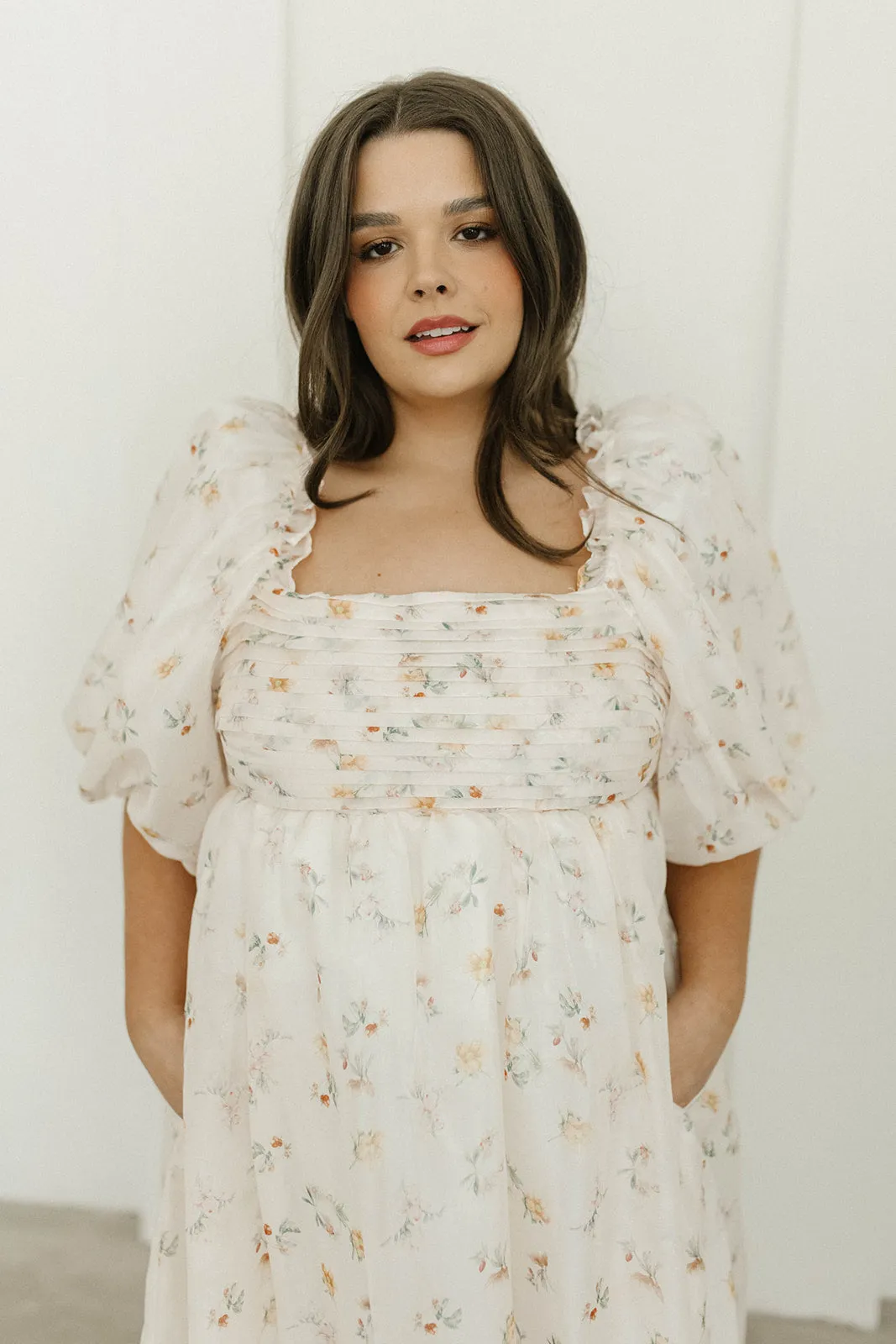 Melody Maxi Dress with Pleats and Bow Detail in Yellow Rose Floral - Bump Friendly & Inclusive Sizing (S-3XL)