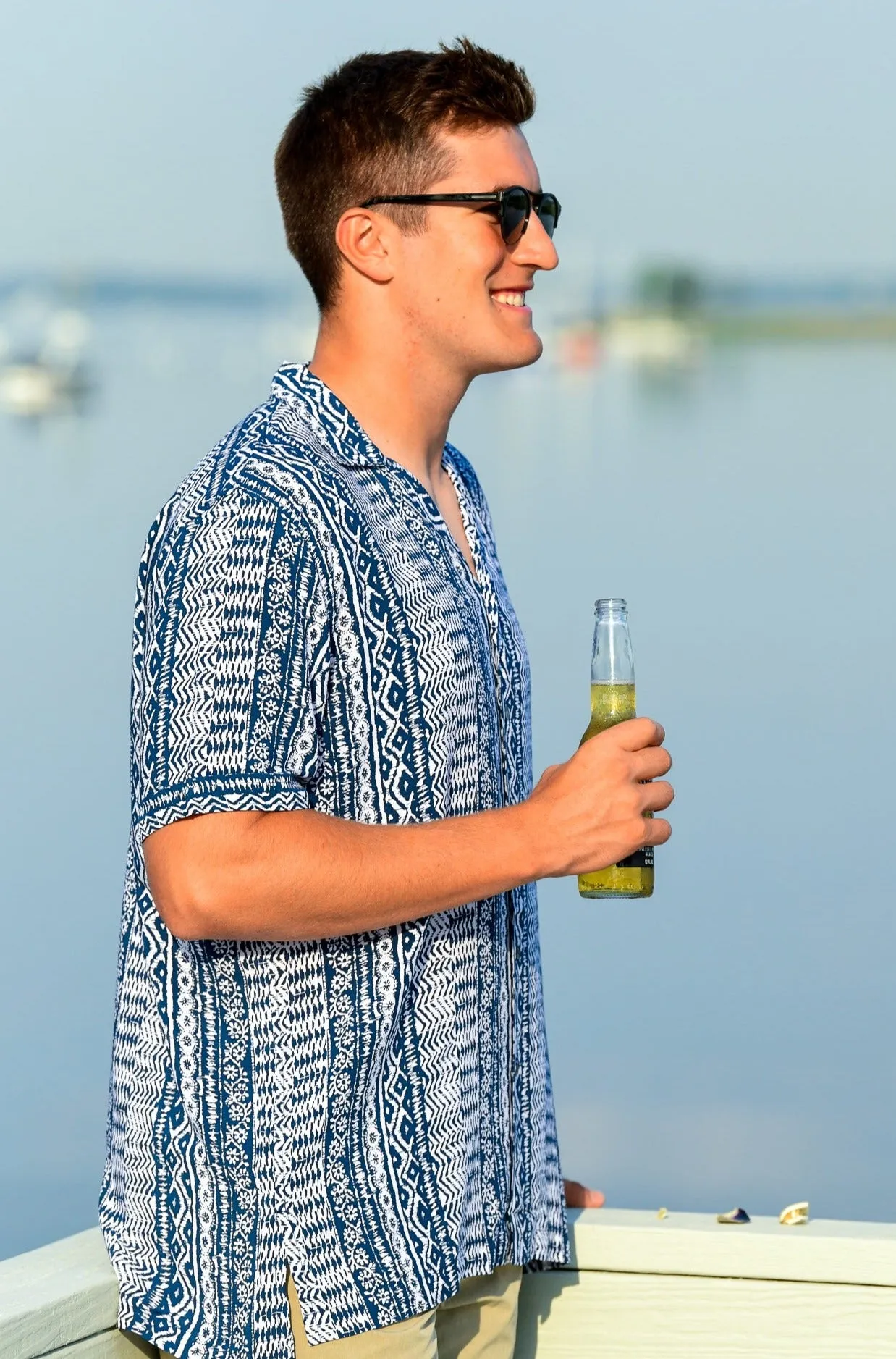 Men's Panama Shirt / Indigo Aztec