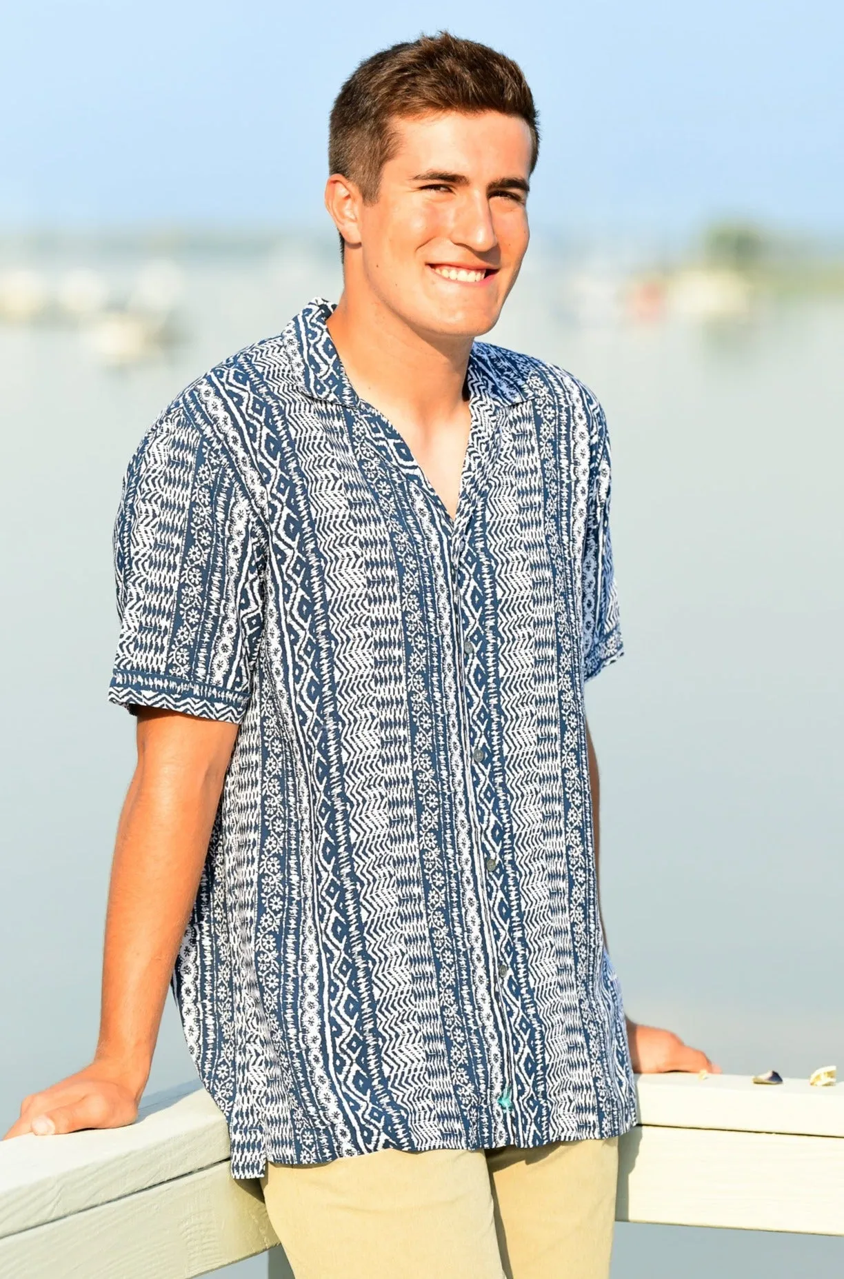 Men's Panama Shirt / Indigo Aztec