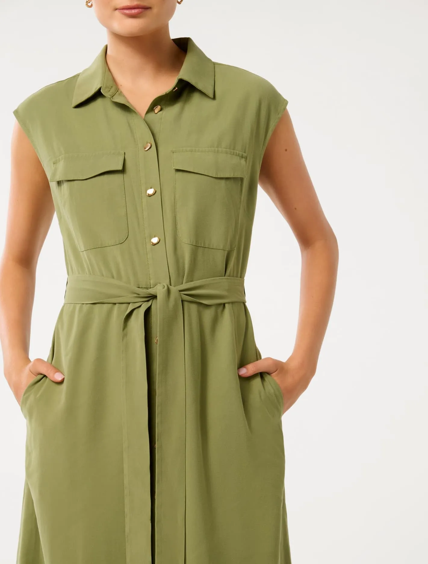 Mikayla Tie Belt Button Up Midi Dress