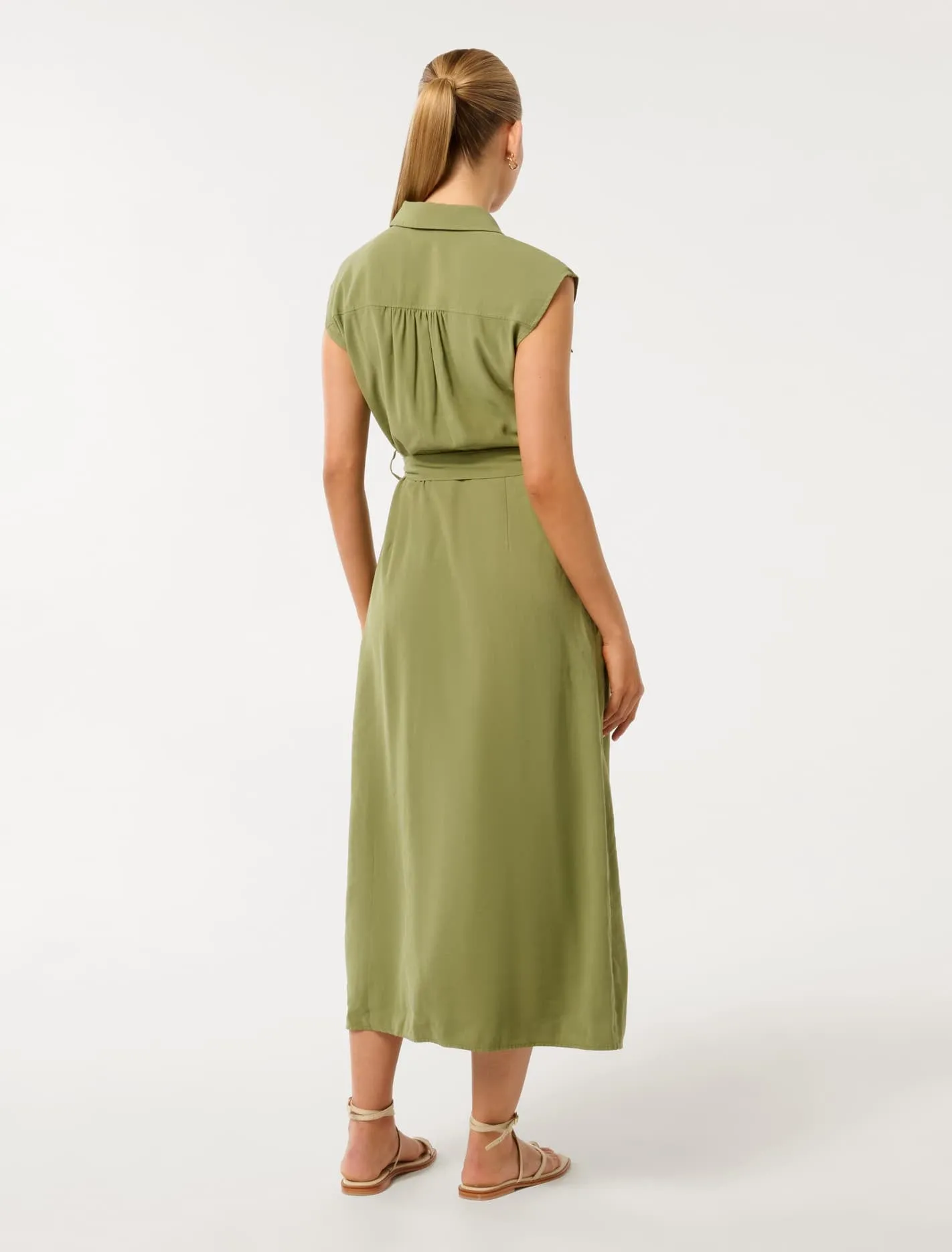 Mikayla Tie Belt Button Up Midi Dress