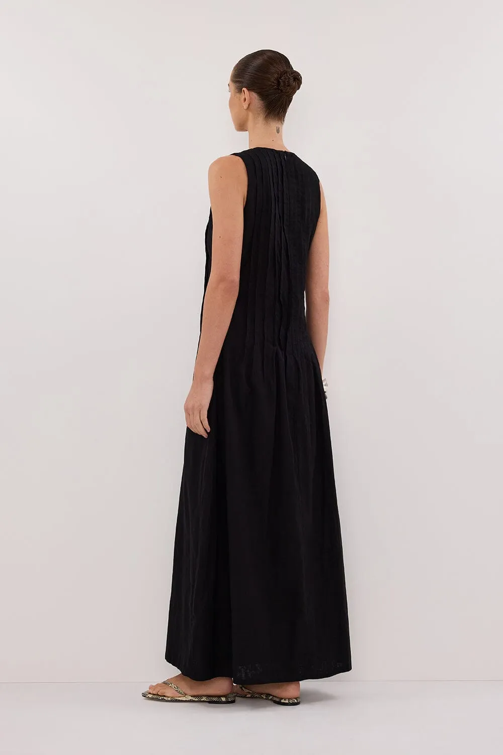 MILO BLACK LINEN BLEND MIDI DRESS