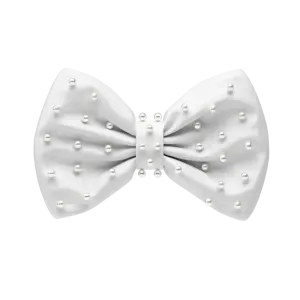 Mini Bow White Satin Pearl Toe Clip