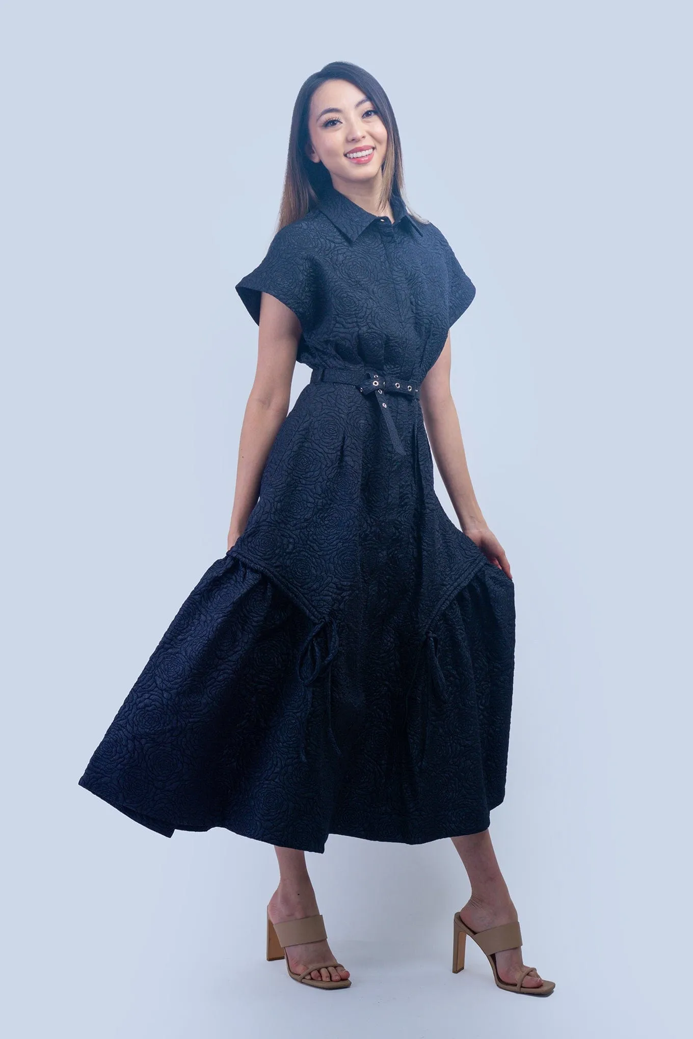 Navy Crinkle Cool Lux Dress
