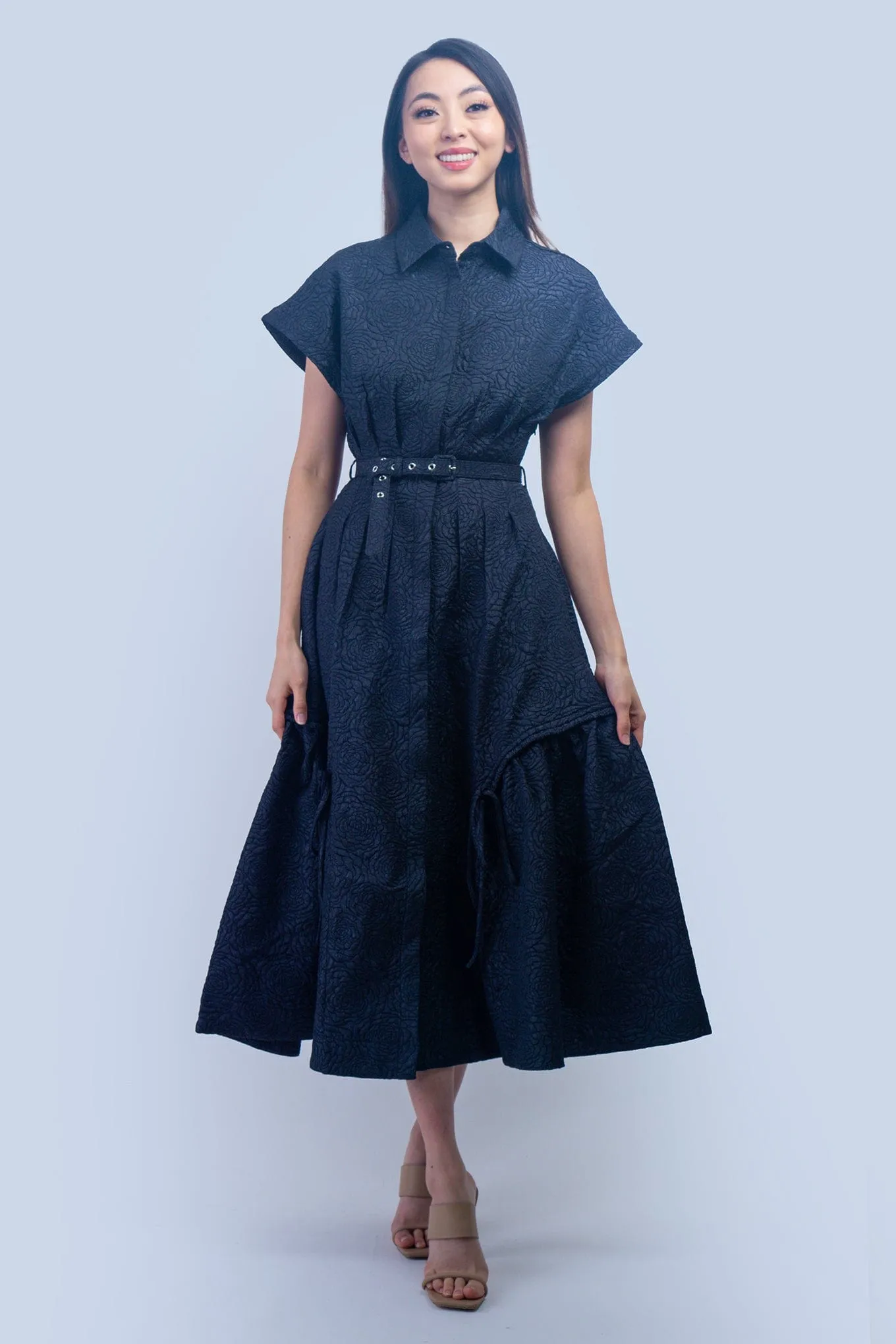 Navy Crinkle Cool Lux Dress
