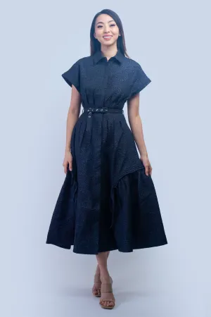Navy Crinkle Cool Lux Dress