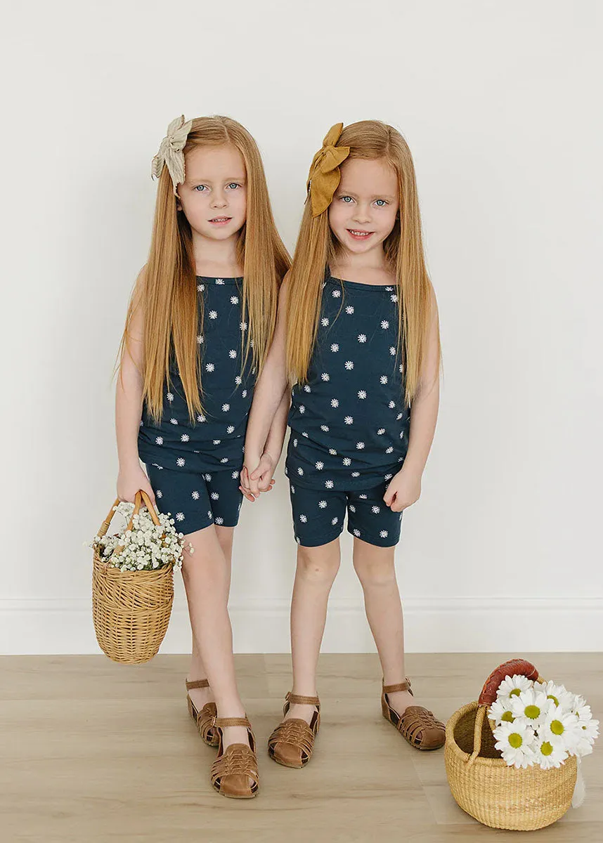 Navy Daisies Tank & Biker Short Set