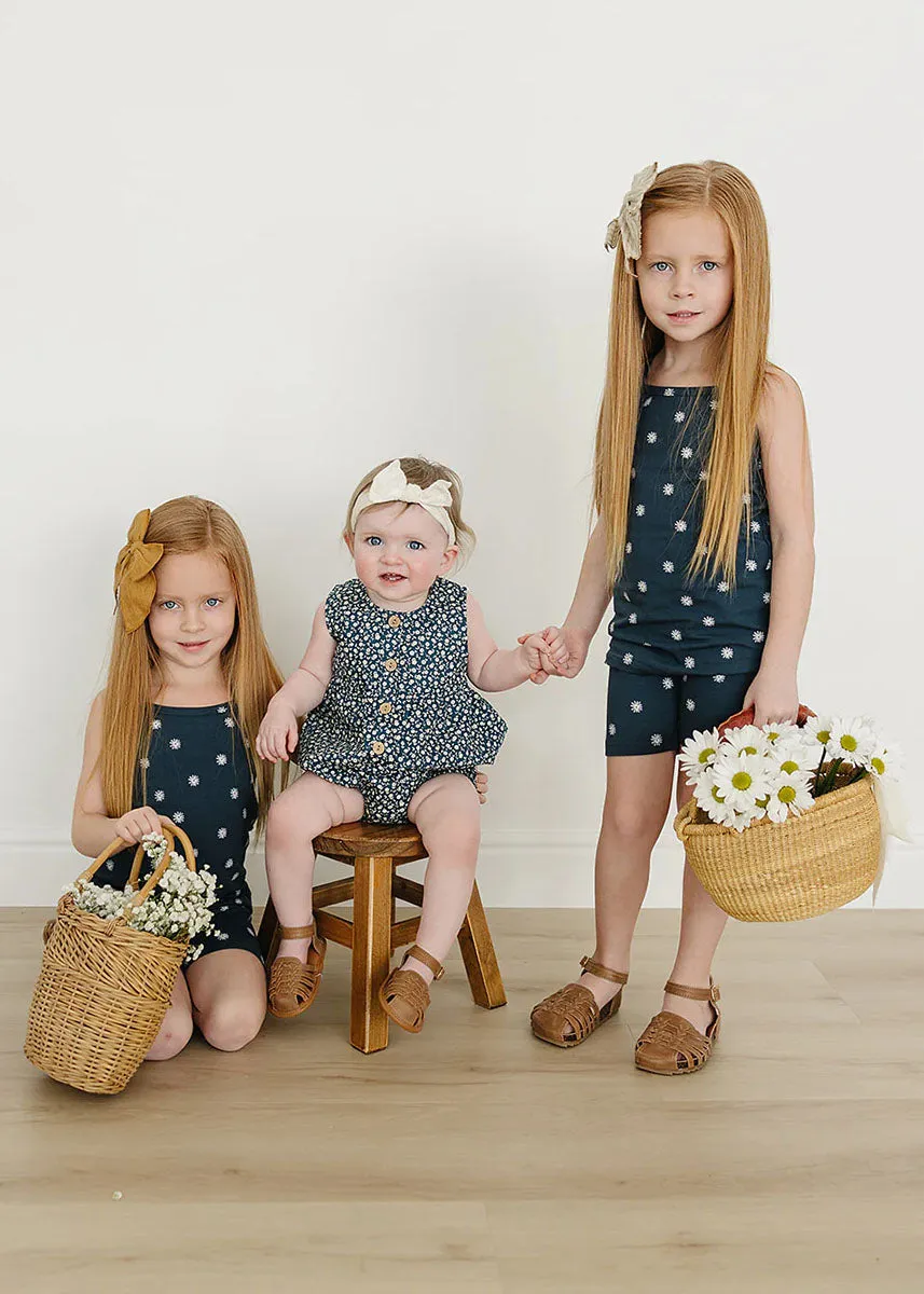 Navy Daisies Tank & Biker Short Set