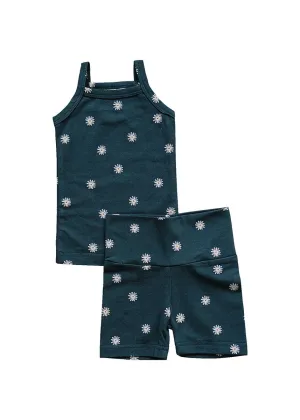 Navy Daisies Tank & Biker Short Set