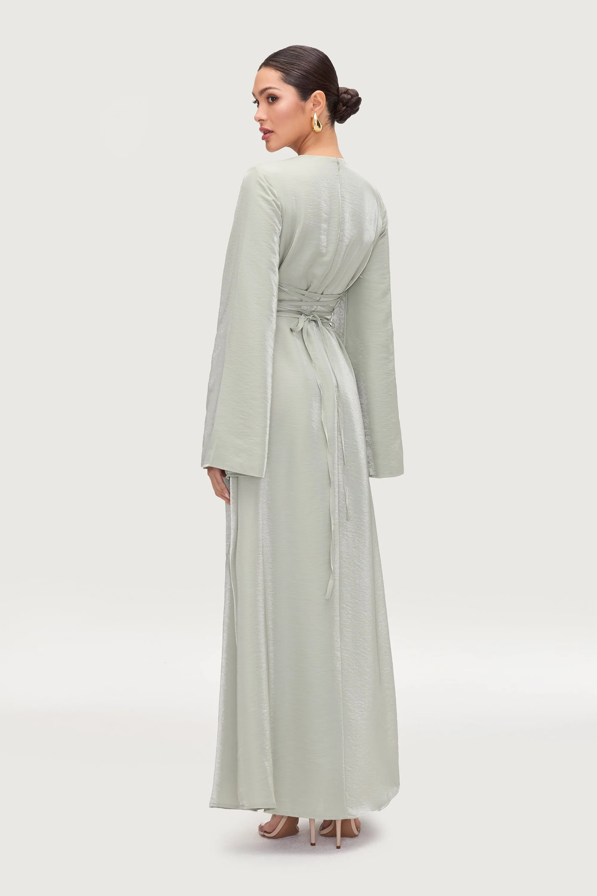 Nourhan Lace Up Back Maxi Dress - Pistachio
