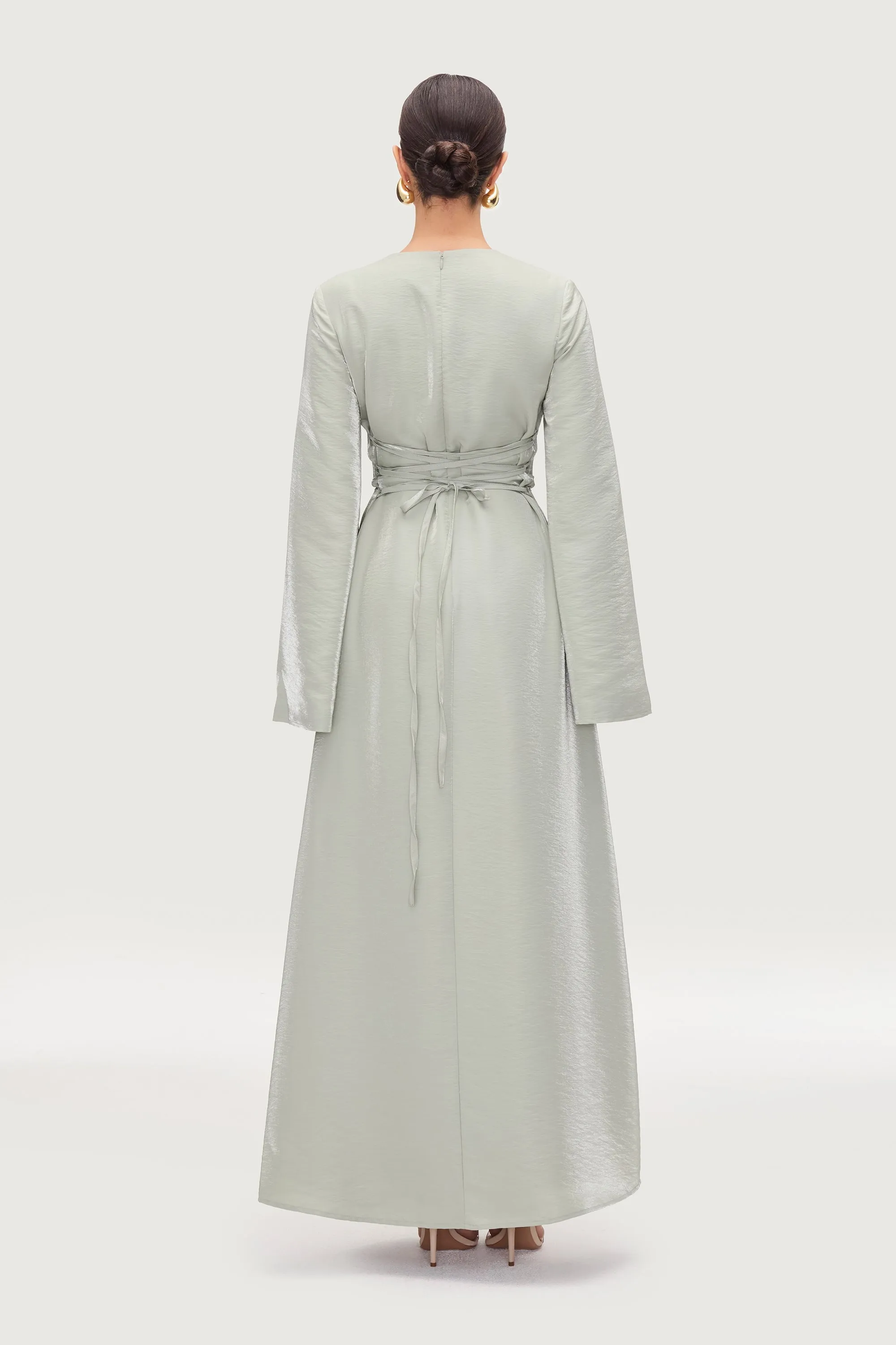 Nourhan Lace Up Back Maxi Dress - Pistachio