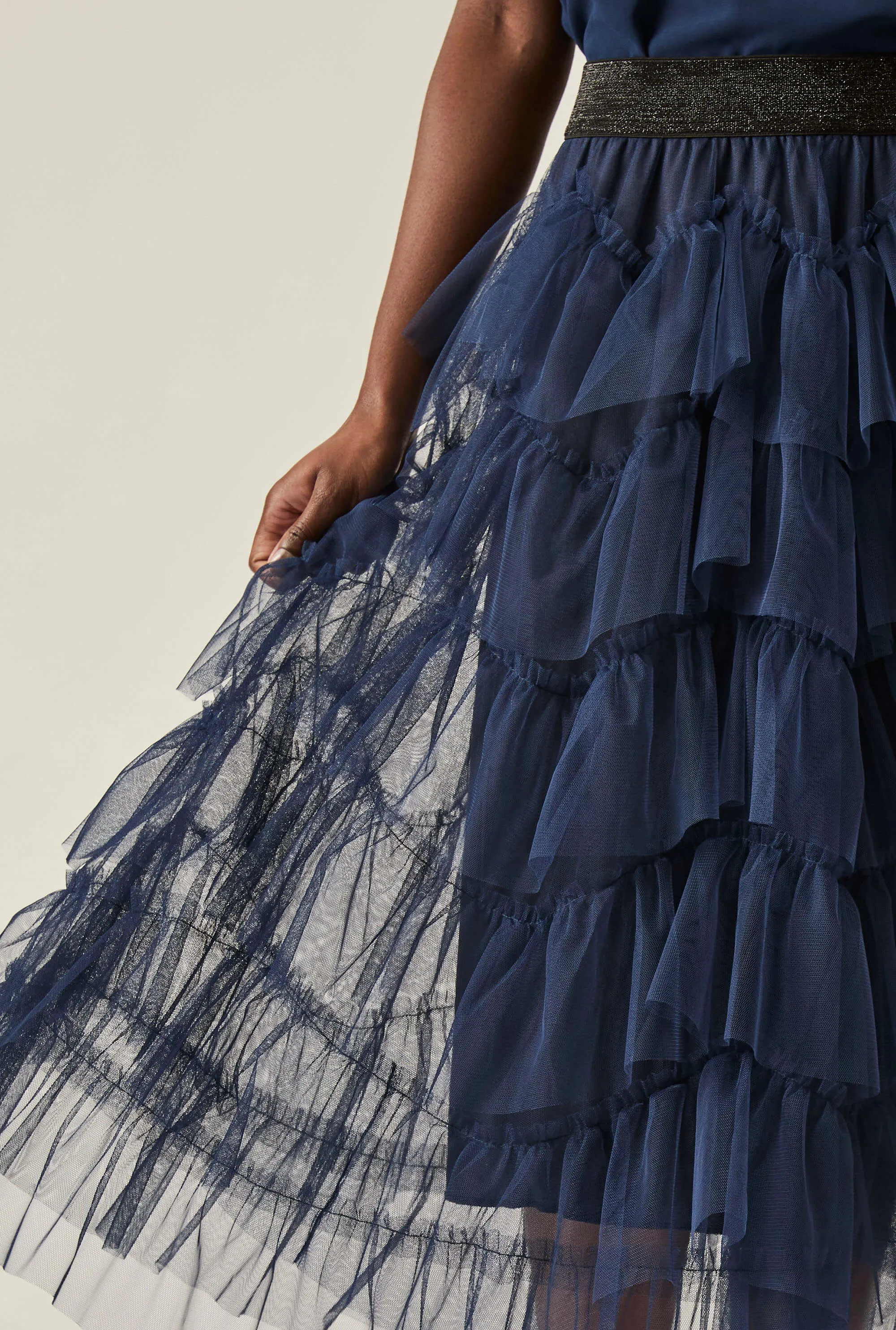 Organza Ruffle Navy Skirt