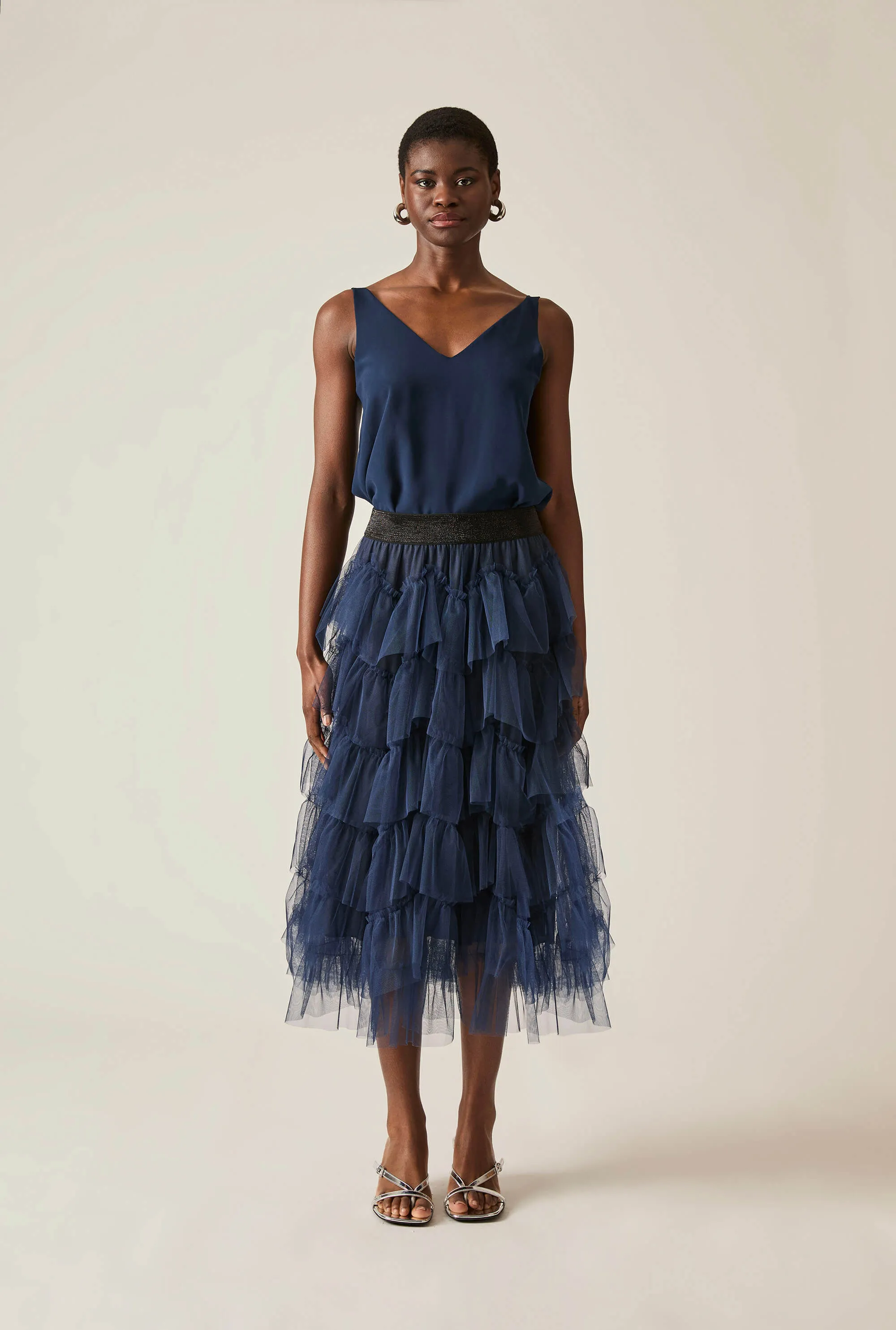 Organza Ruffle Navy Skirt