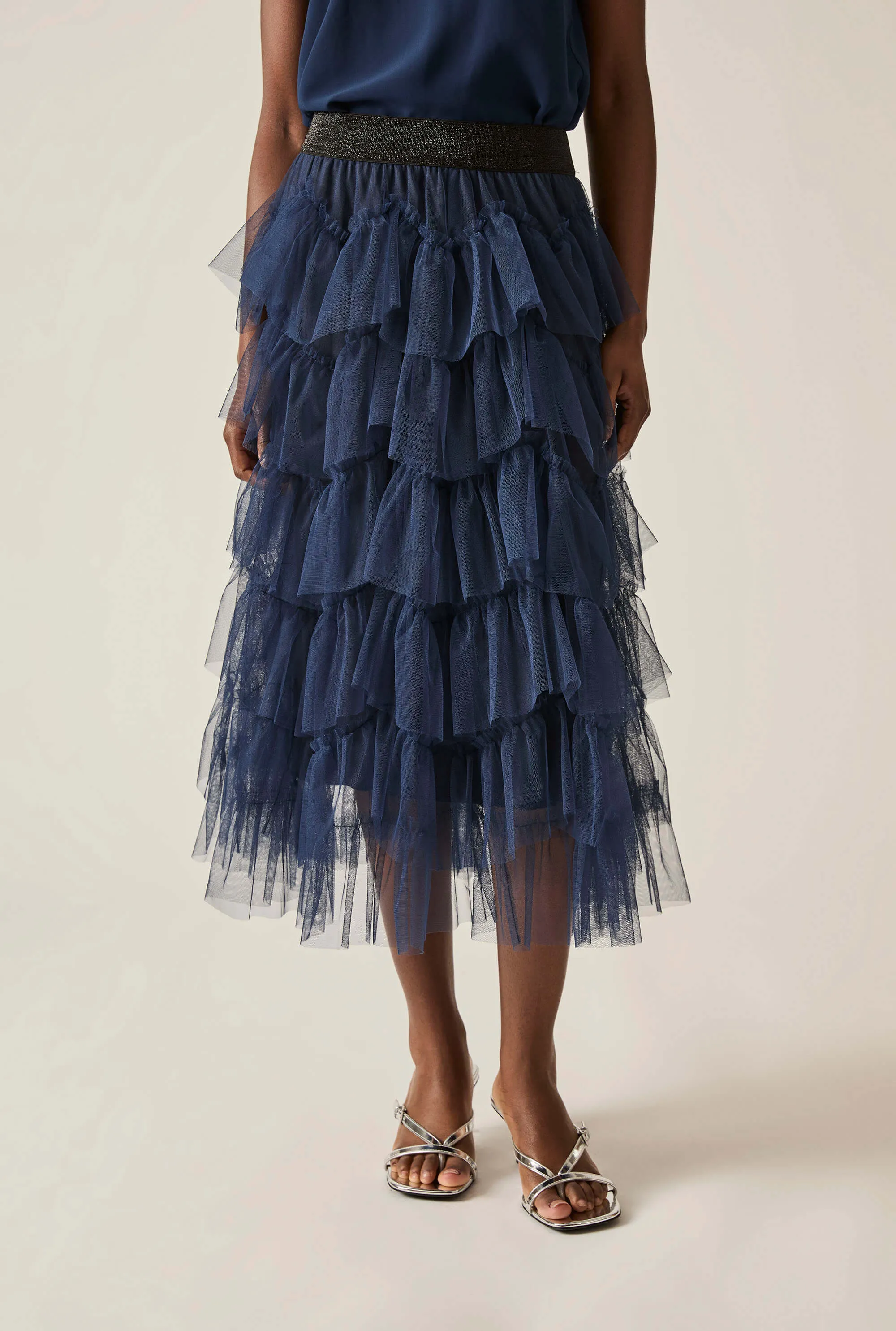 Organza Ruffle Navy Skirt