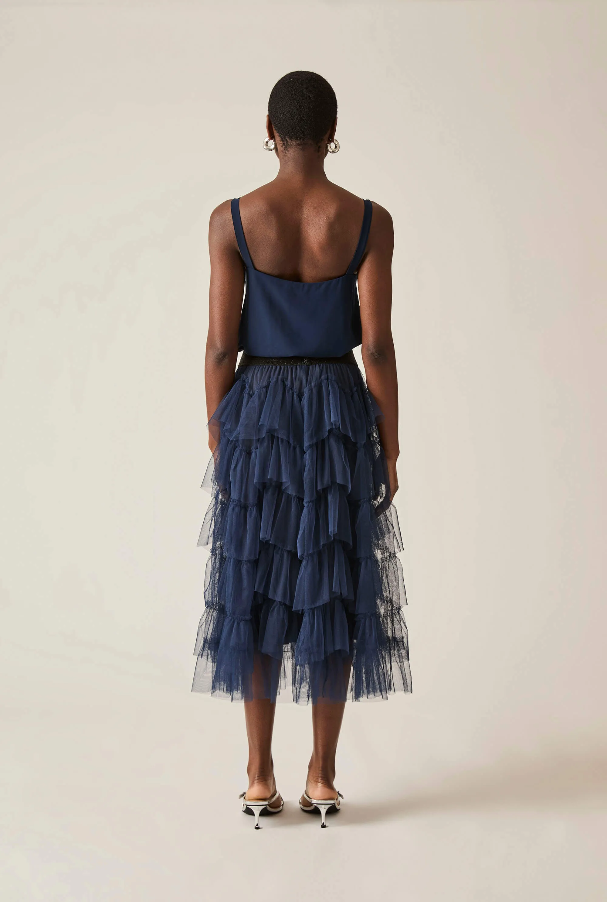 Organza Ruffle Navy Skirt