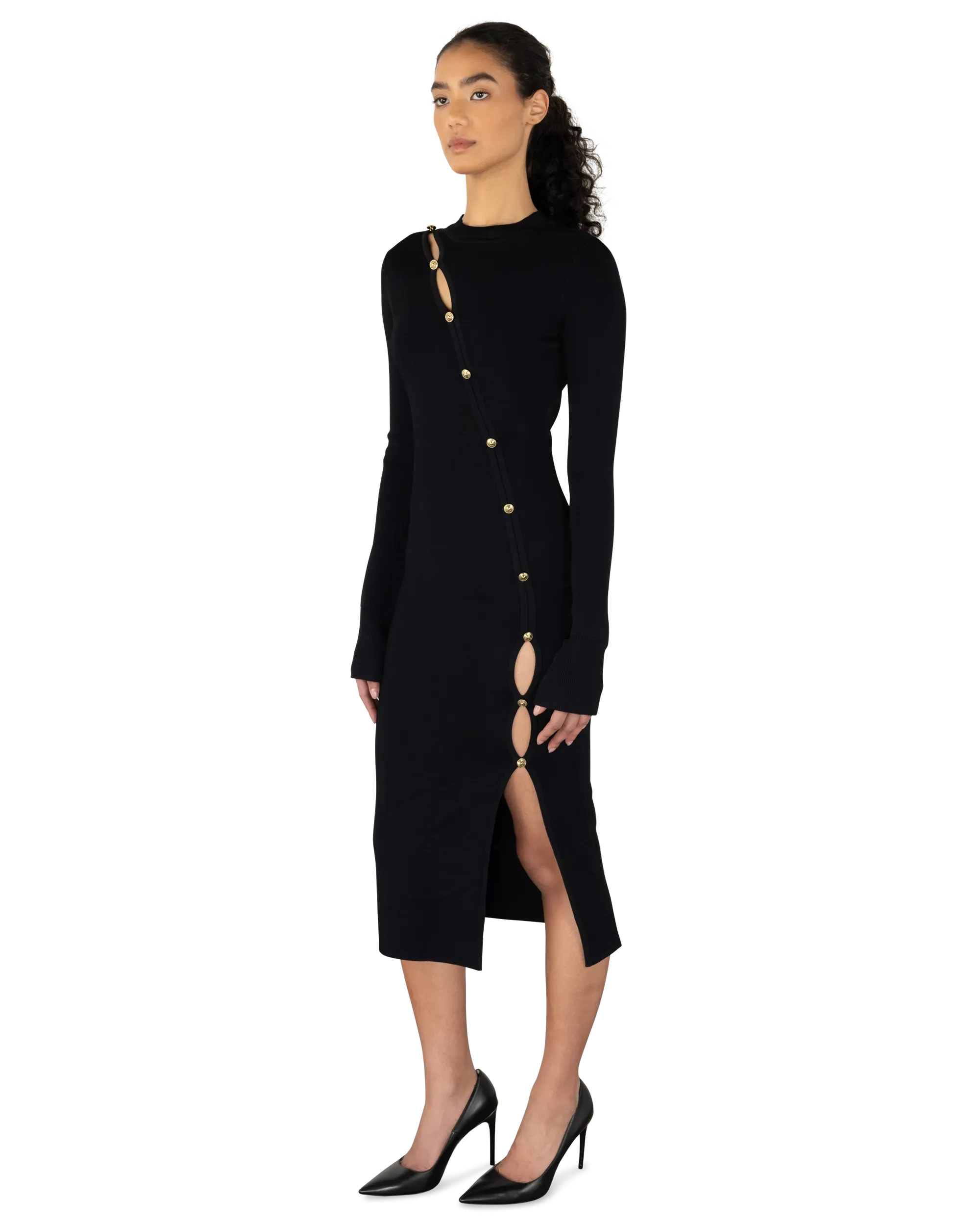 Peek-A-Boo Button Detail Knit Dress