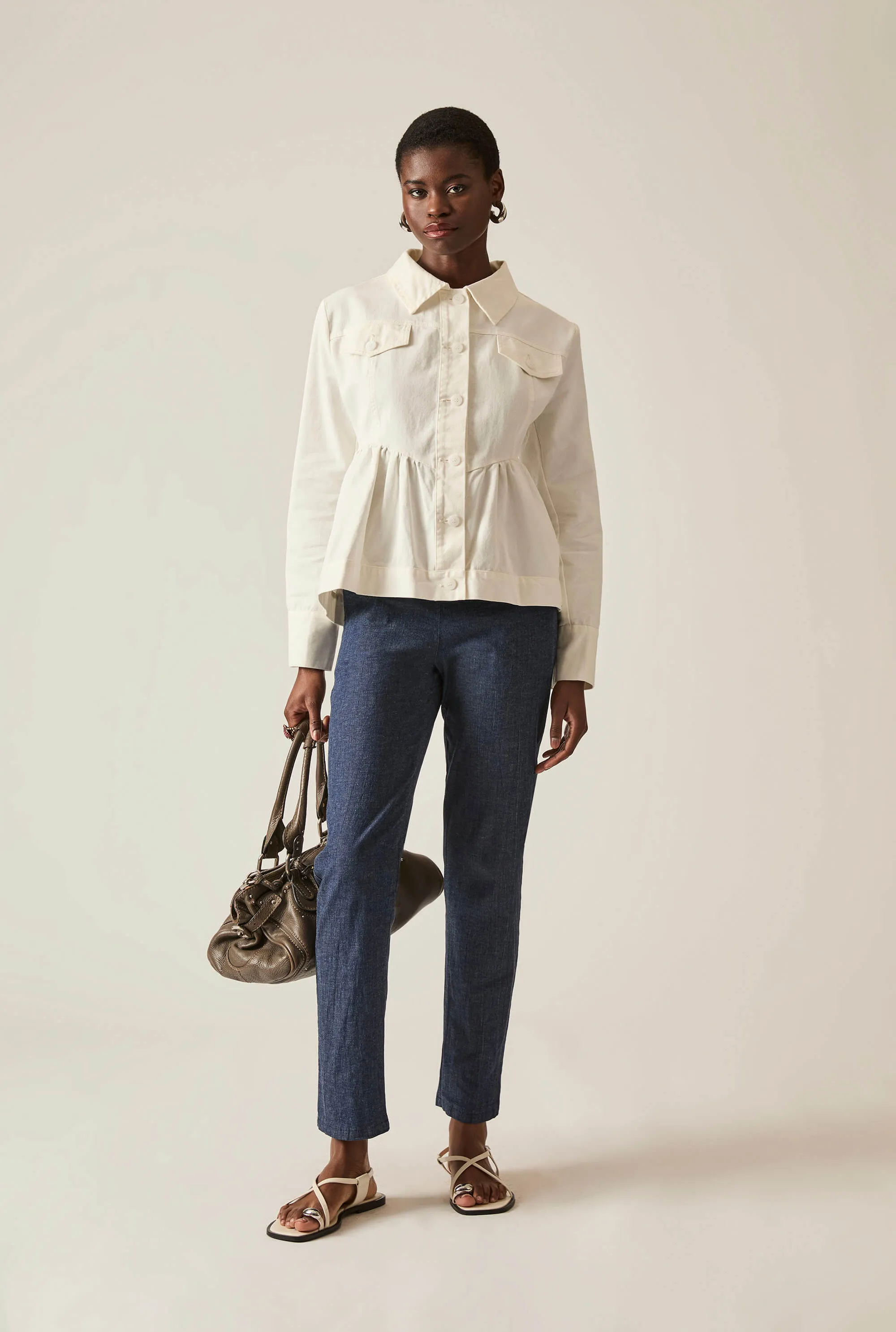 Peplum White Denim Jacket