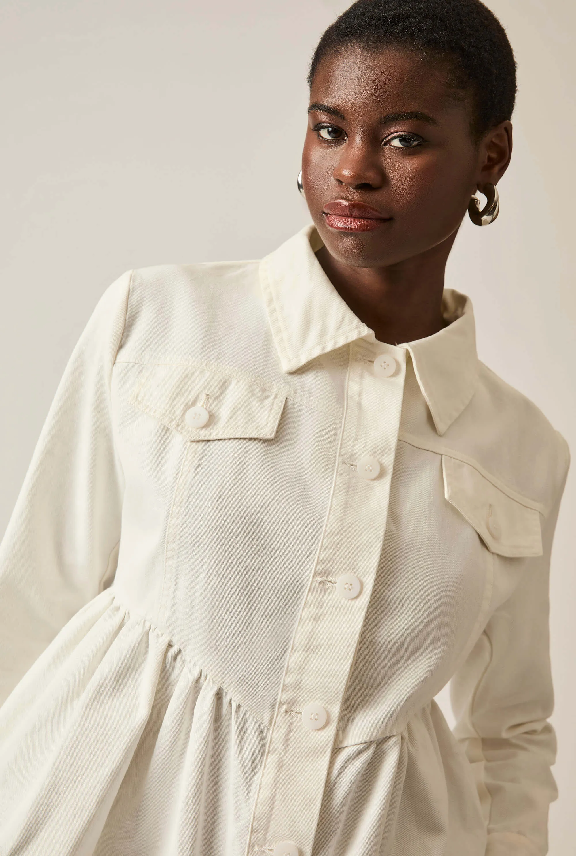 Peplum White Denim Jacket