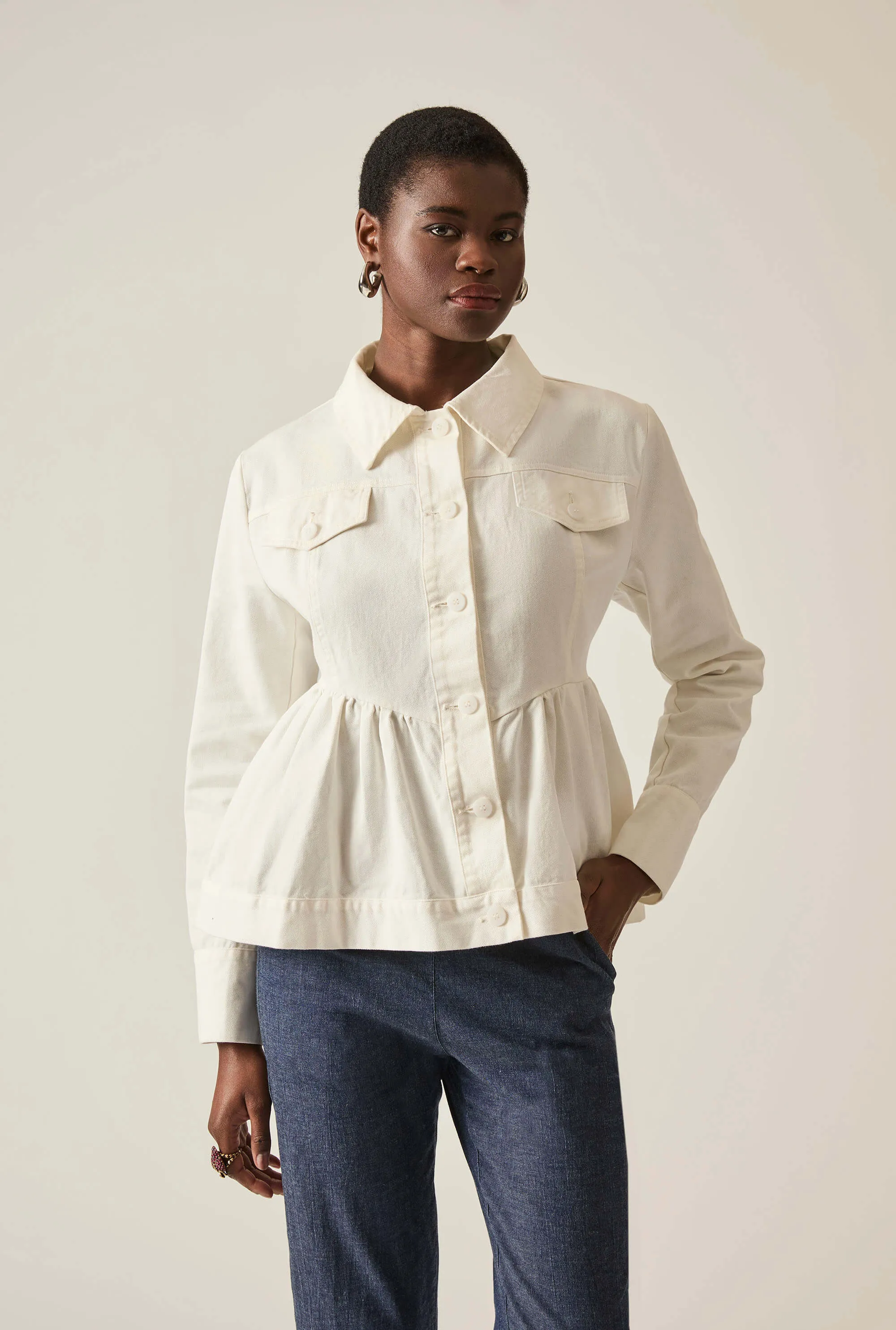 Peplum White Denim Jacket