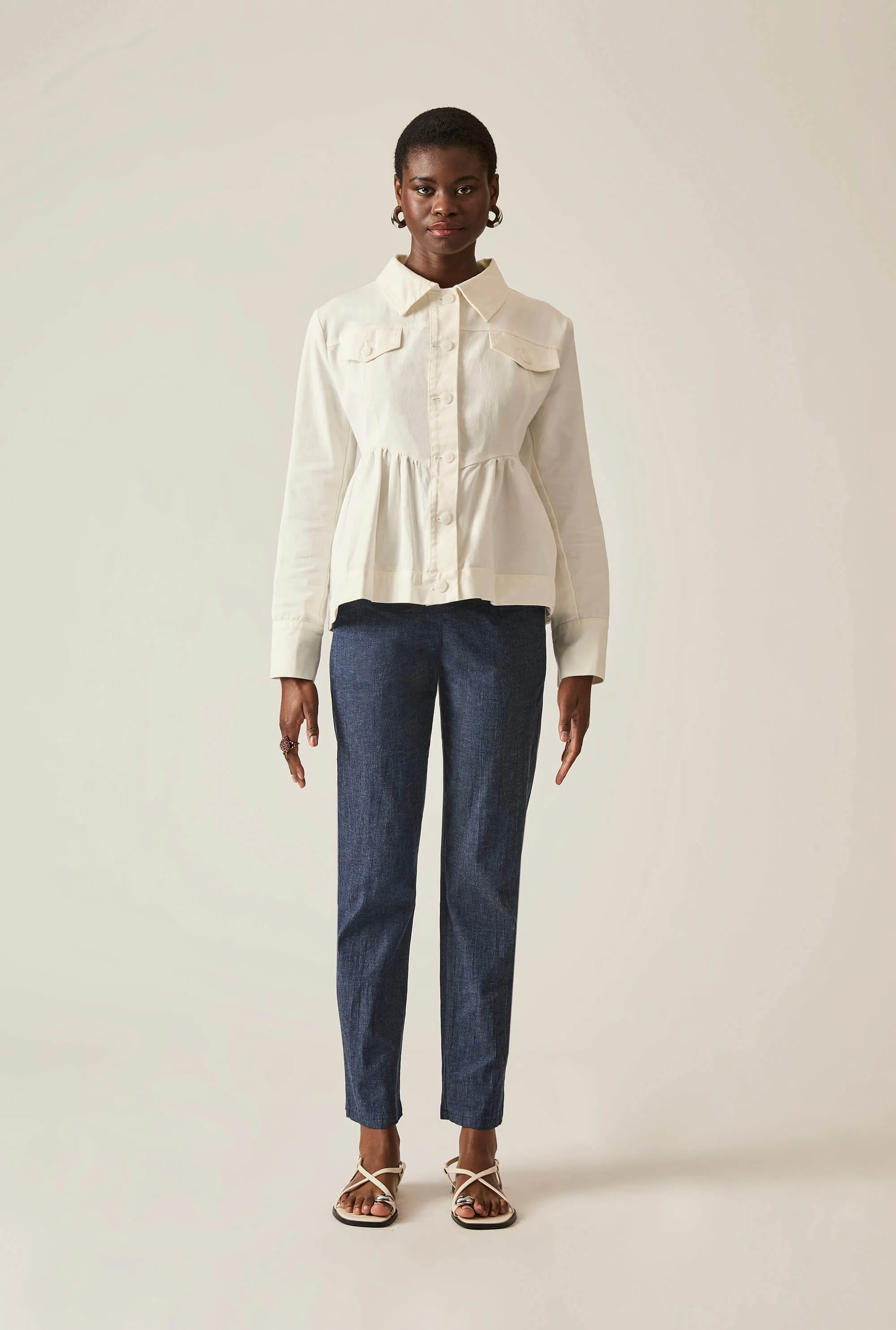 Peplum White Denim Jacket