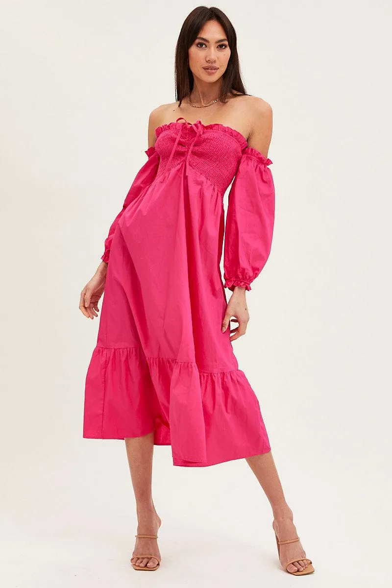 Pink Dress Off Shoulder Maxi