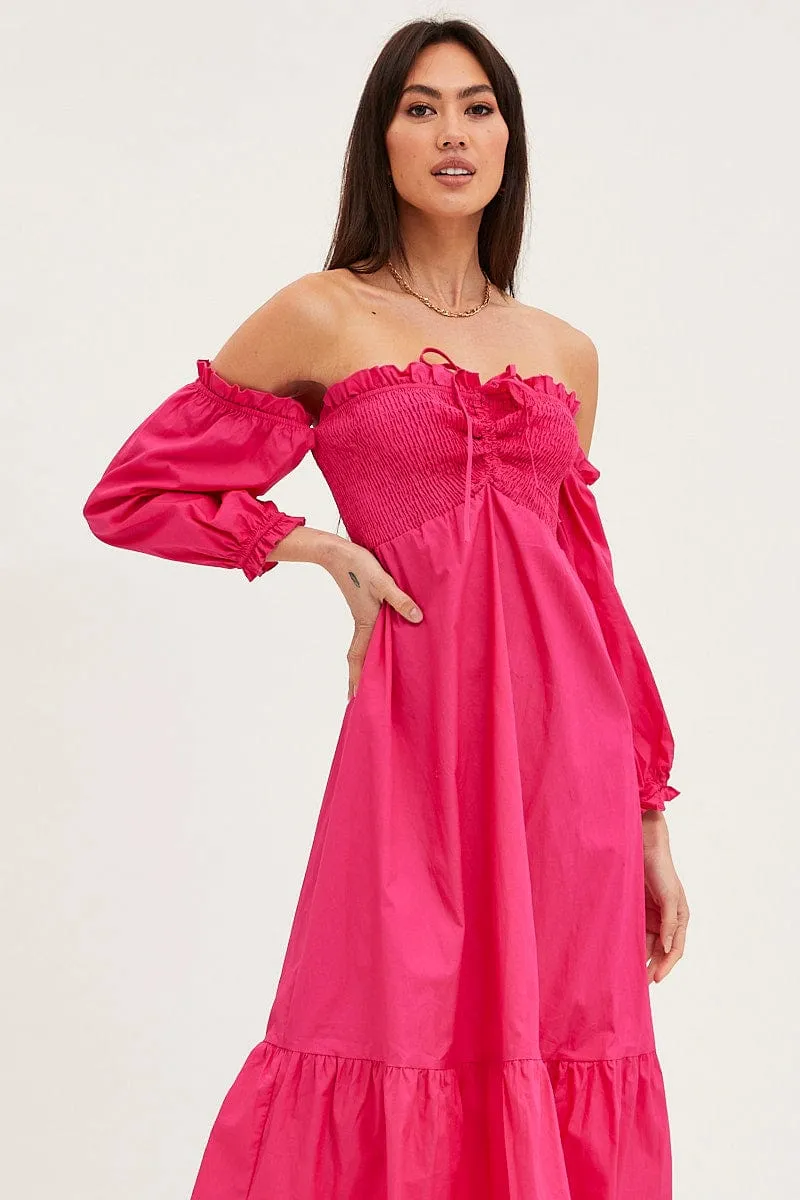 Pink Dress Off Shoulder Maxi
