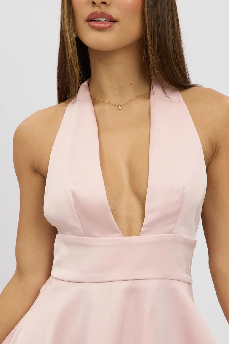 Pink Halter Neck Dress Mini