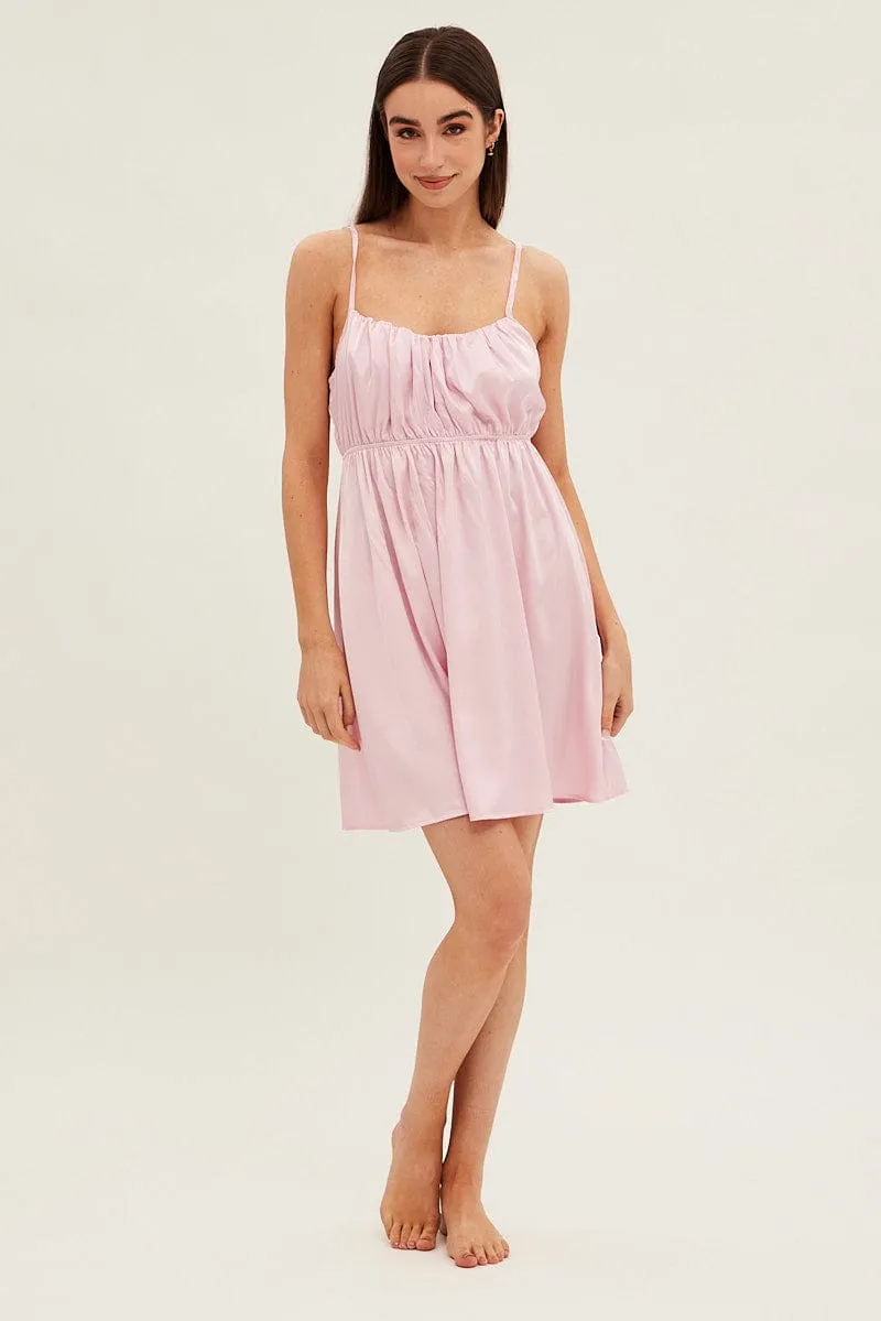 Pink Nightie Sleeveless Scoop Necksatin Slip Dress