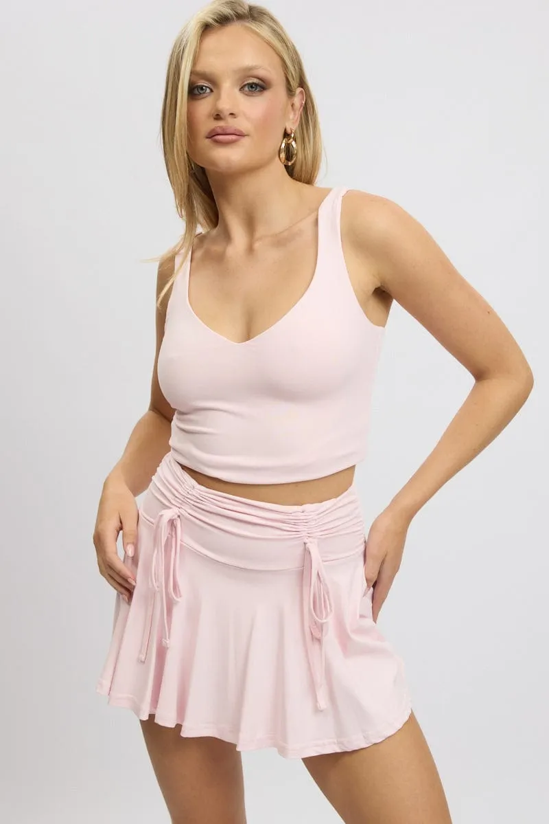 Pink Skater Skirt Mid Rise Ruched Detail Supersoft Mini