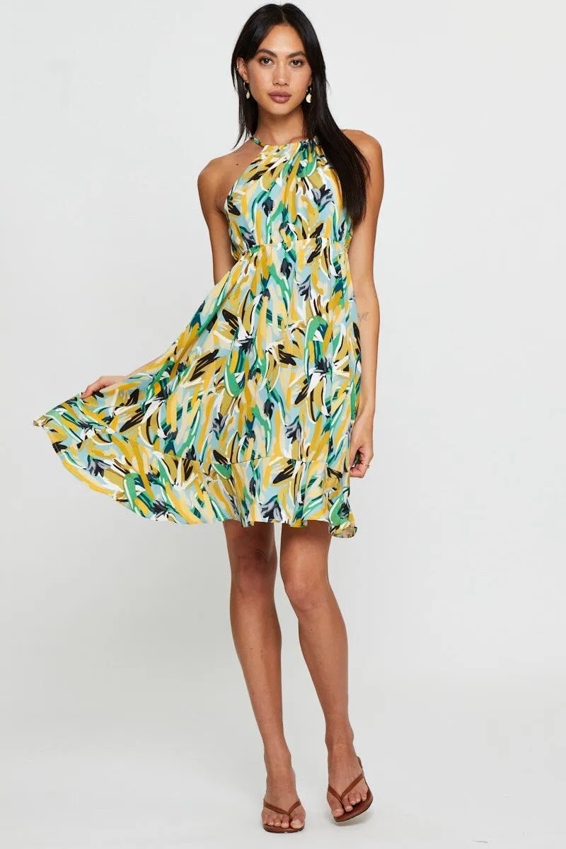 Print A Line Dress Mini