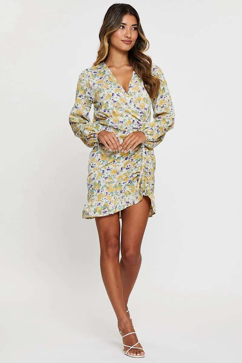 Print Mini Dress Long Sleeve Bodycon