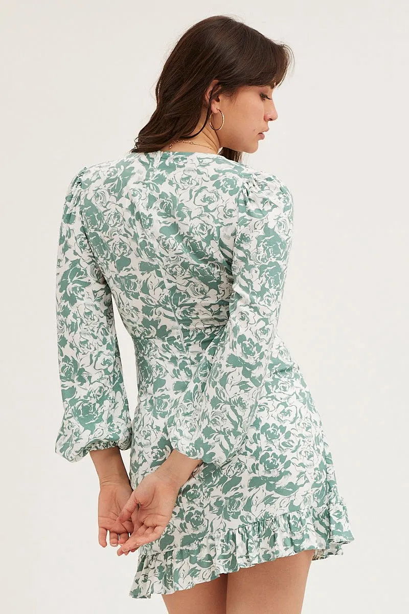 Print Tie Waist Wrap Dress
