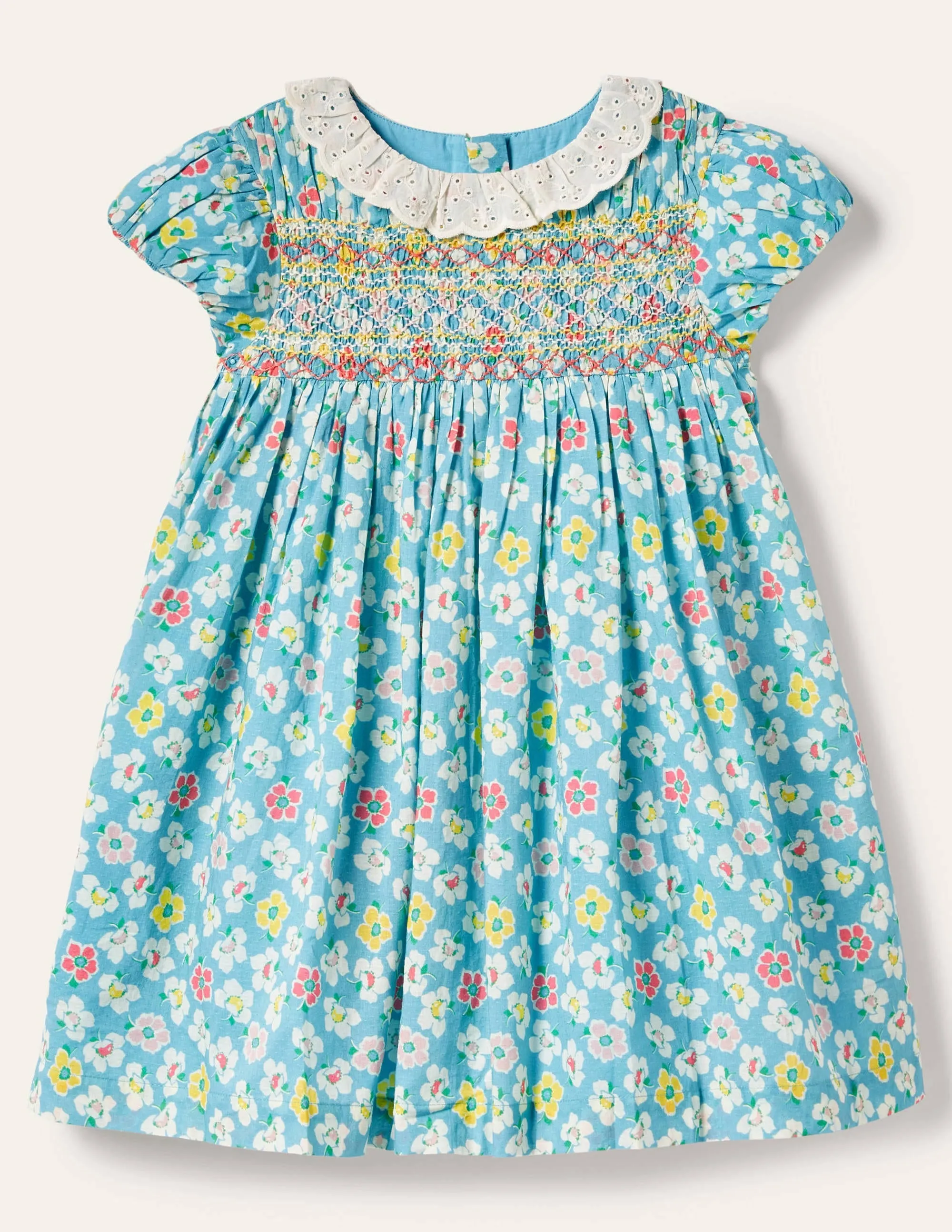 Puff Sleeved Collared Dress-Aqua Blue Clematis
