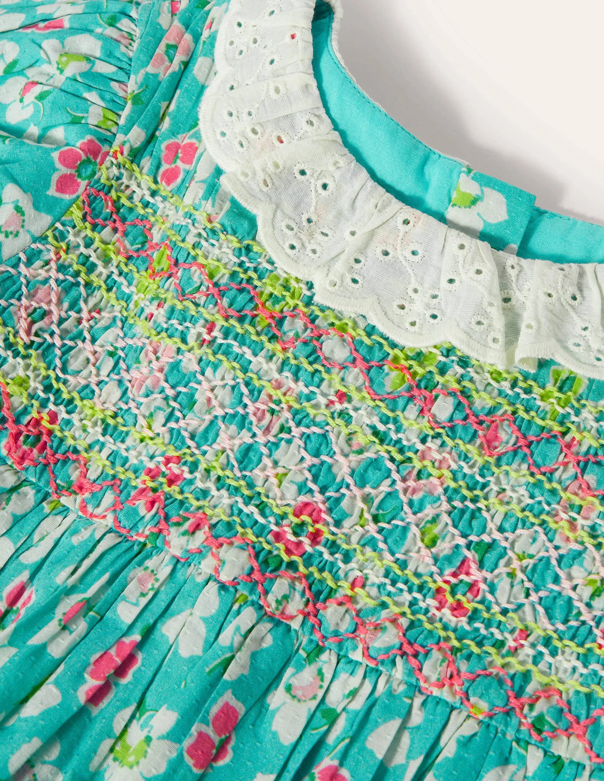 Puff Sleeved Collared Dress-Aqua Blue Clematis