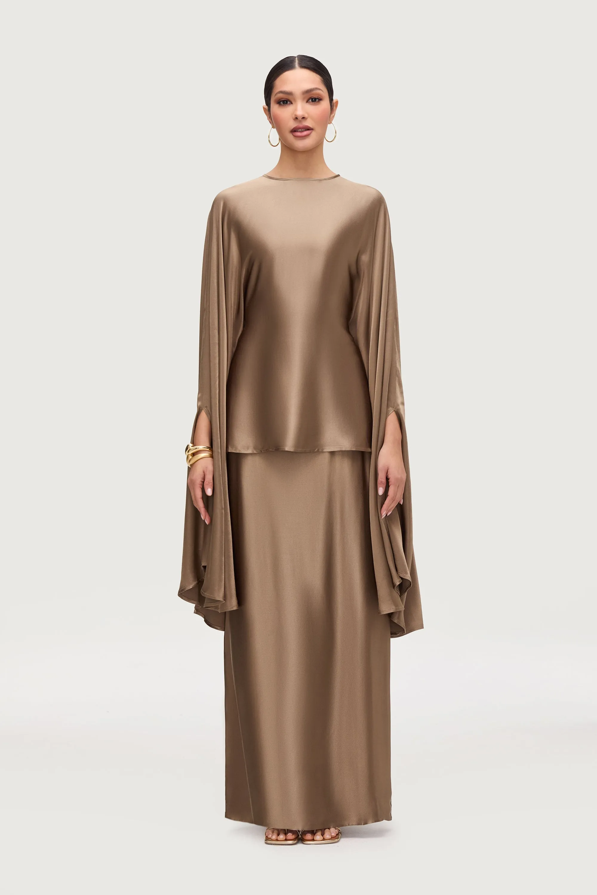 Razan Silk Maxi Skirt - Desert Palm
