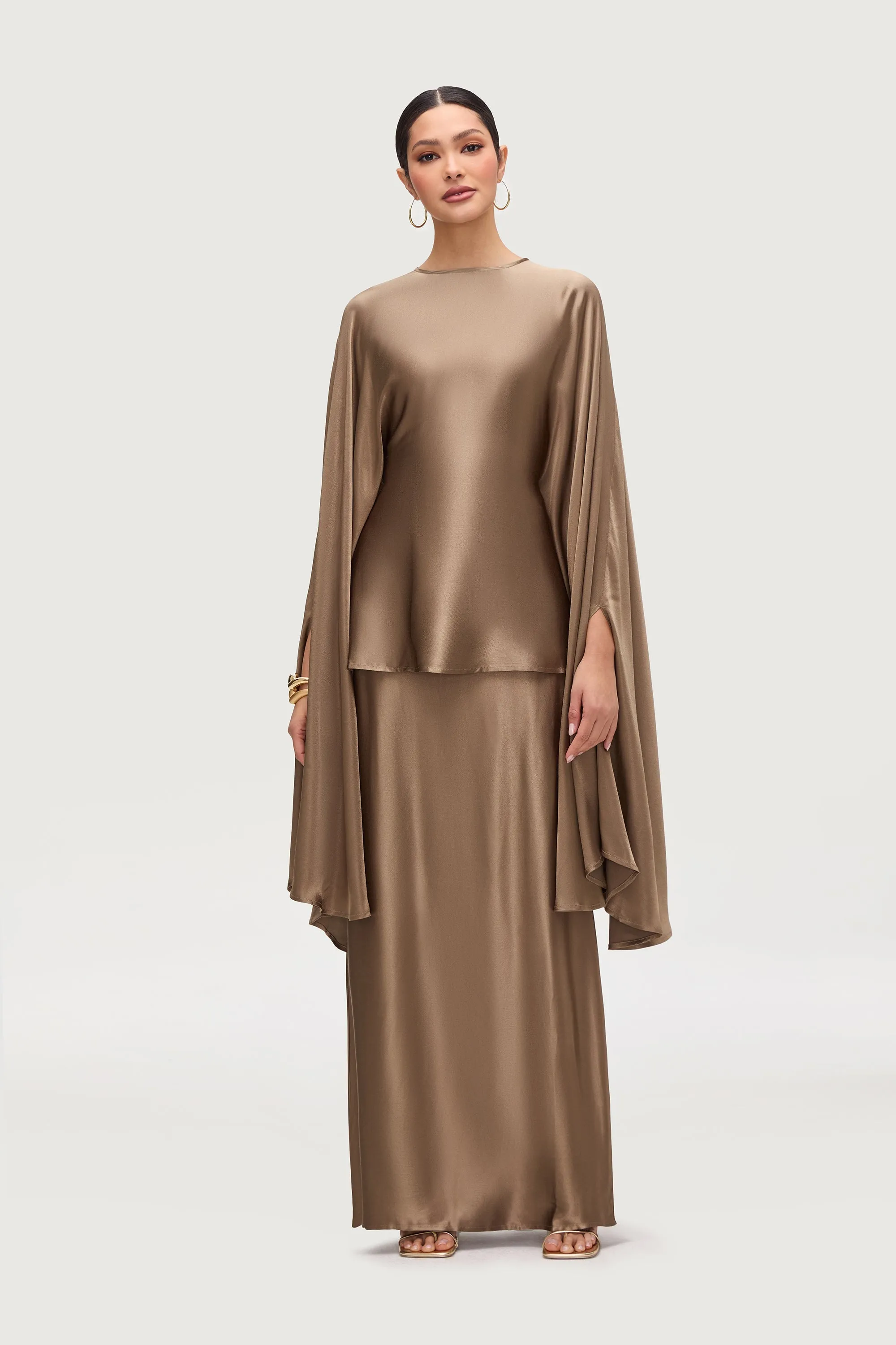 Razan Silk Maxi Skirt - Desert Palm