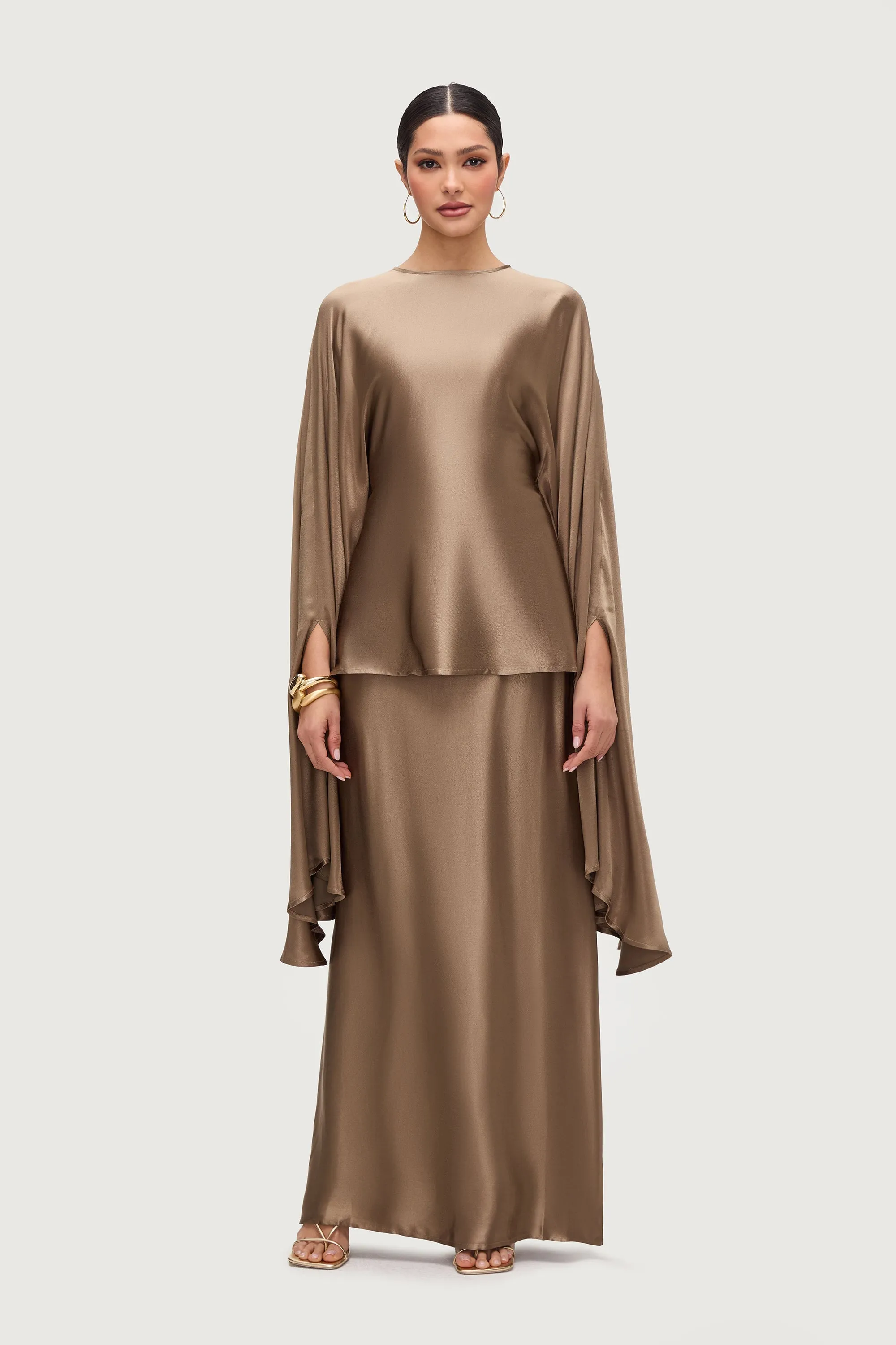 Razan Silk Maxi Skirt - Desert Palm