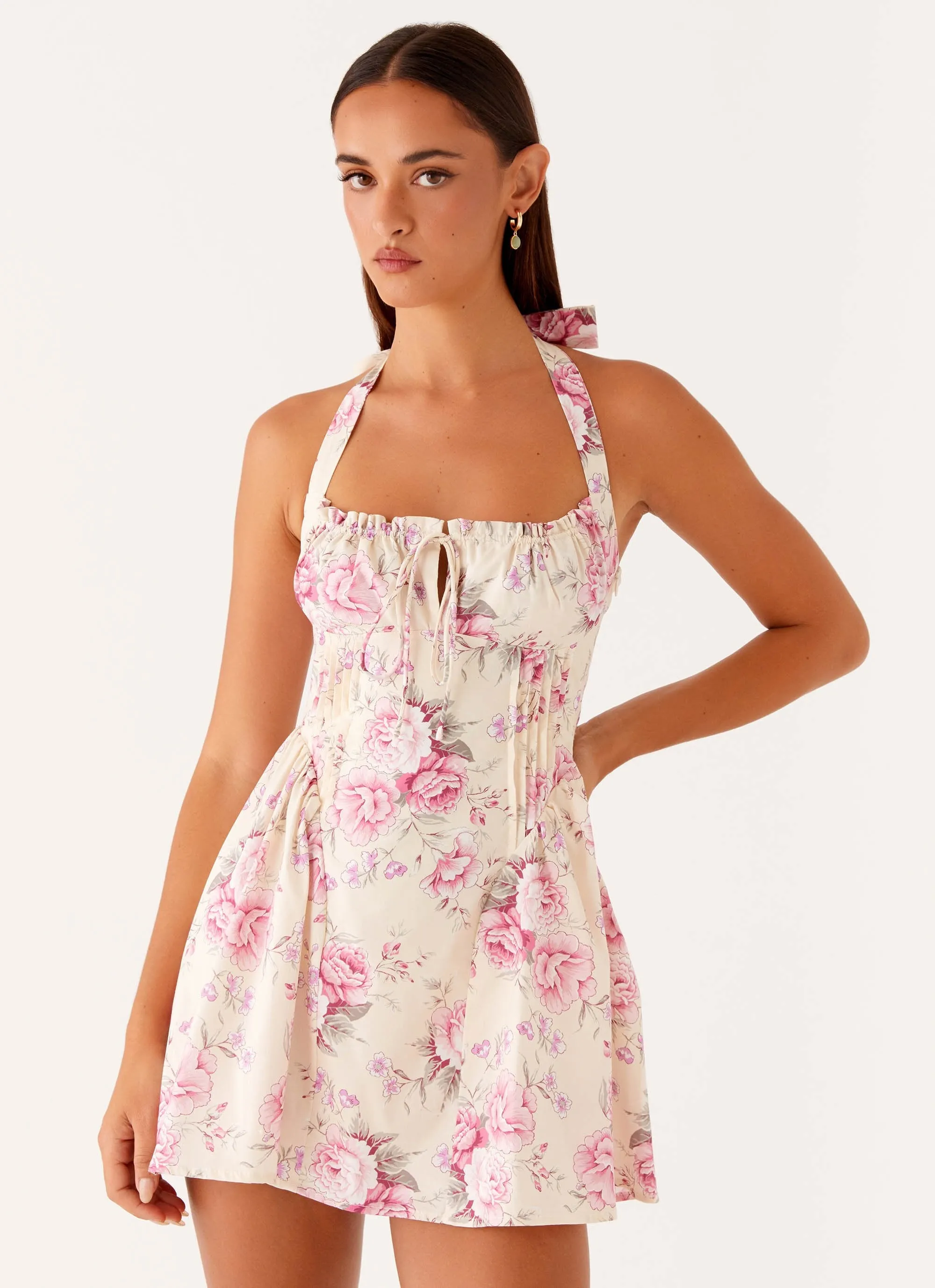 Rosalie Halter Mini Dress - Vintage Pink Floral