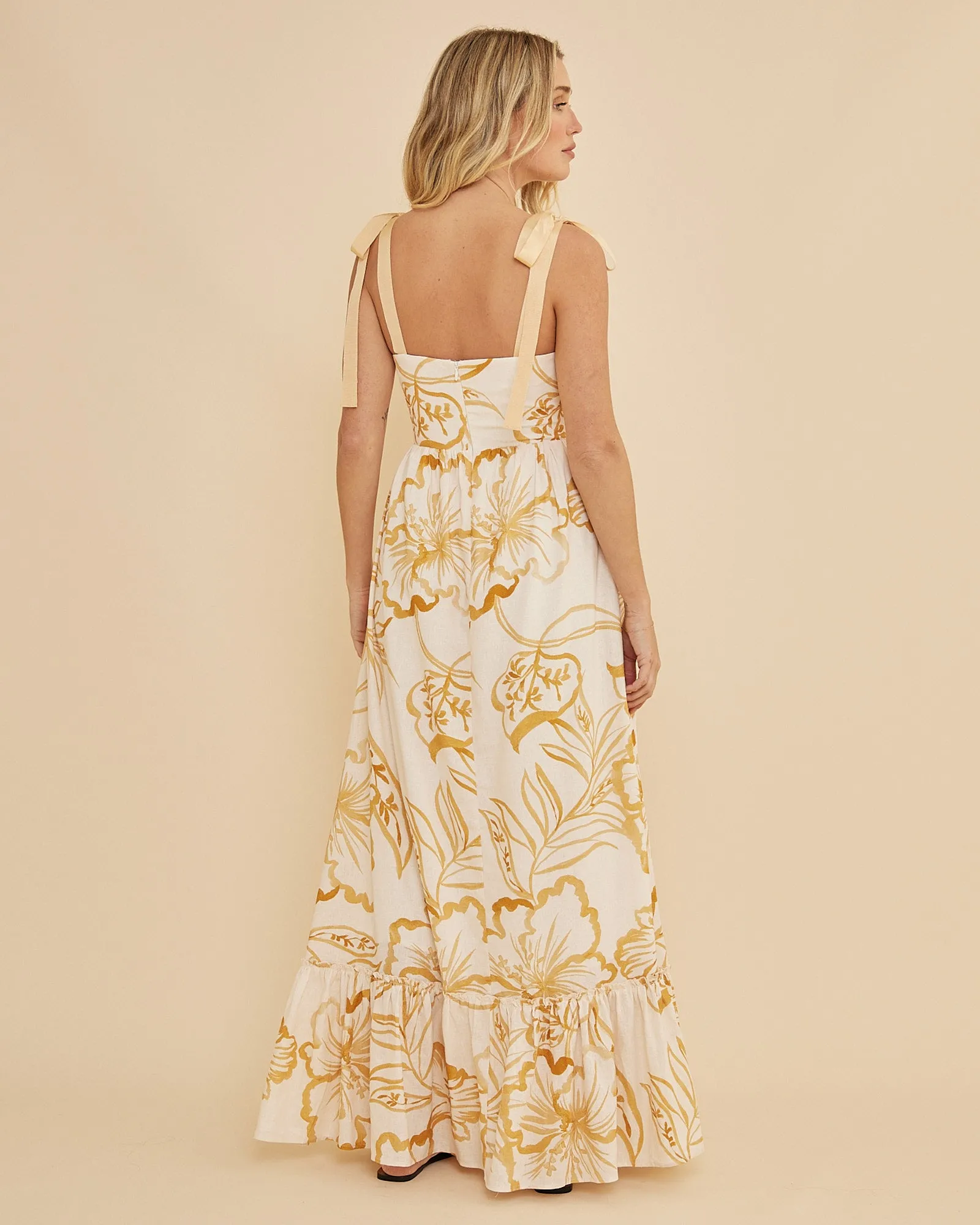Rosemallow Shoulder Tie Maxi Dress