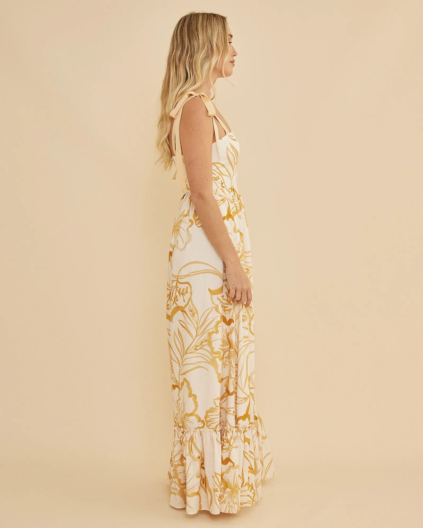 Rosemallow Shoulder Tie Maxi Dress