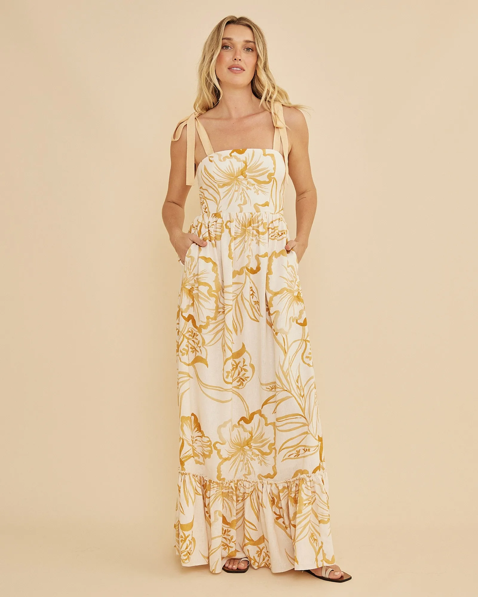 Rosemallow Shoulder Tie Maxi Dress