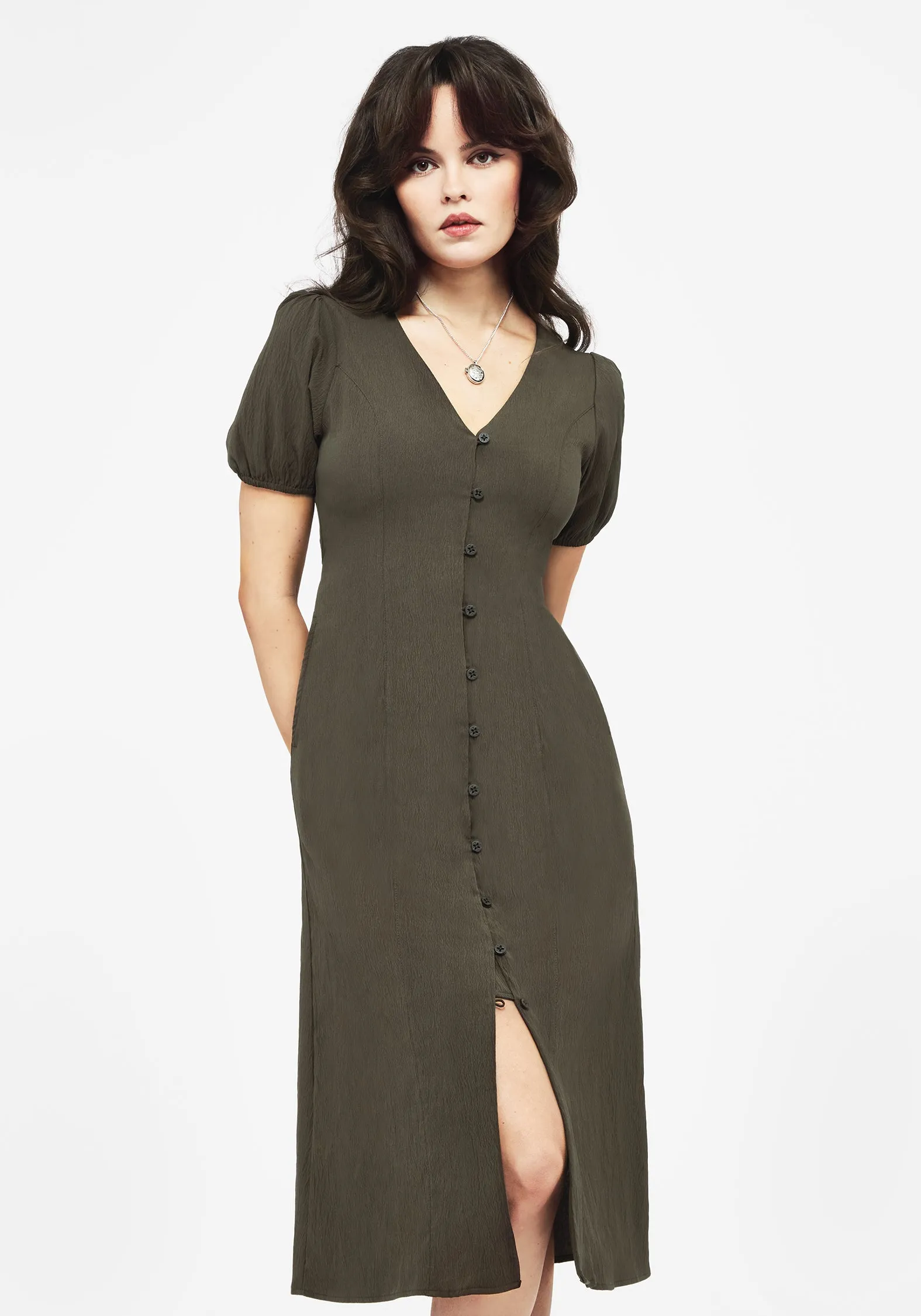 Rosette Button Up Midi Dress