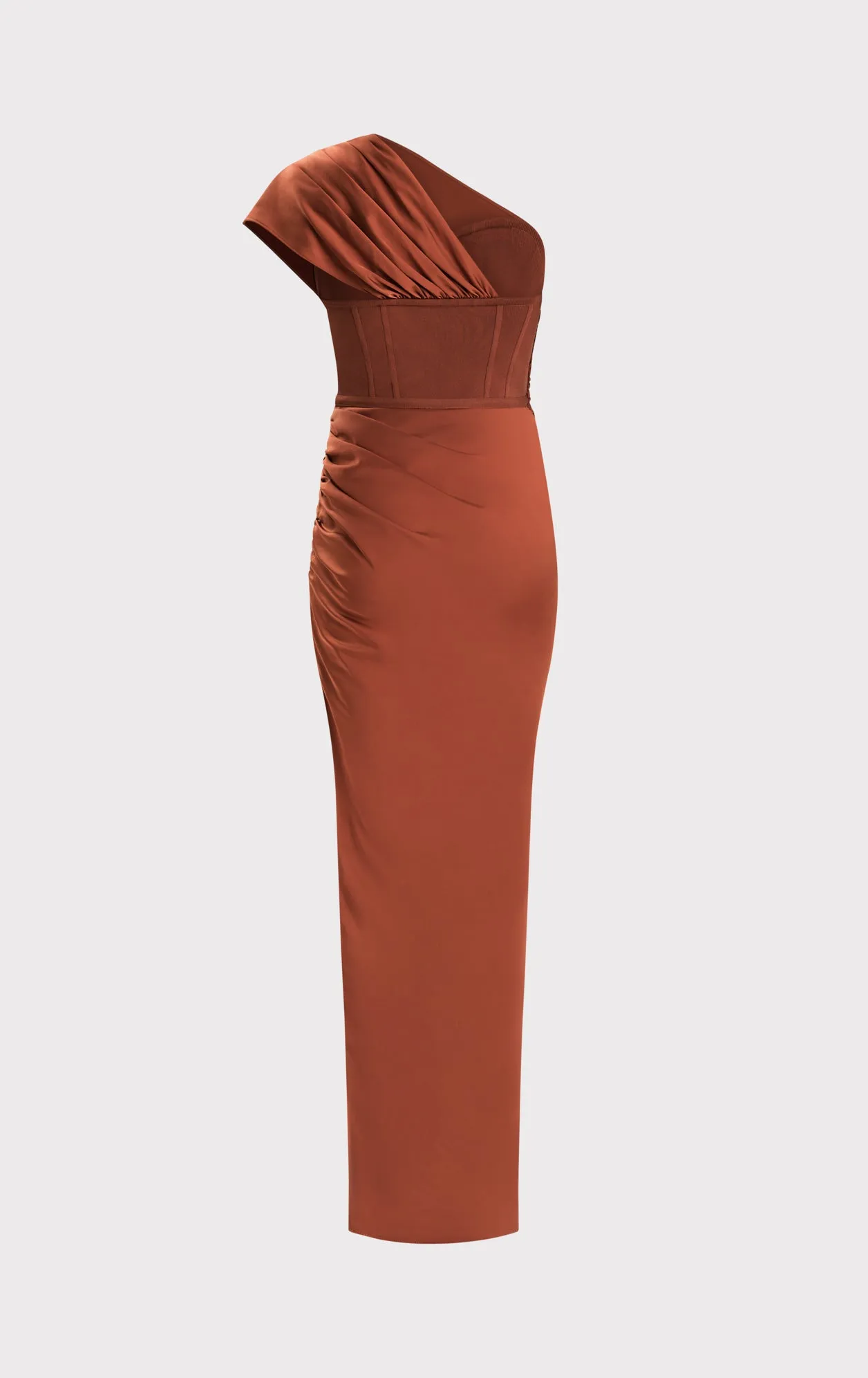 RUCHED WOVEN COMBO S/L GOWN