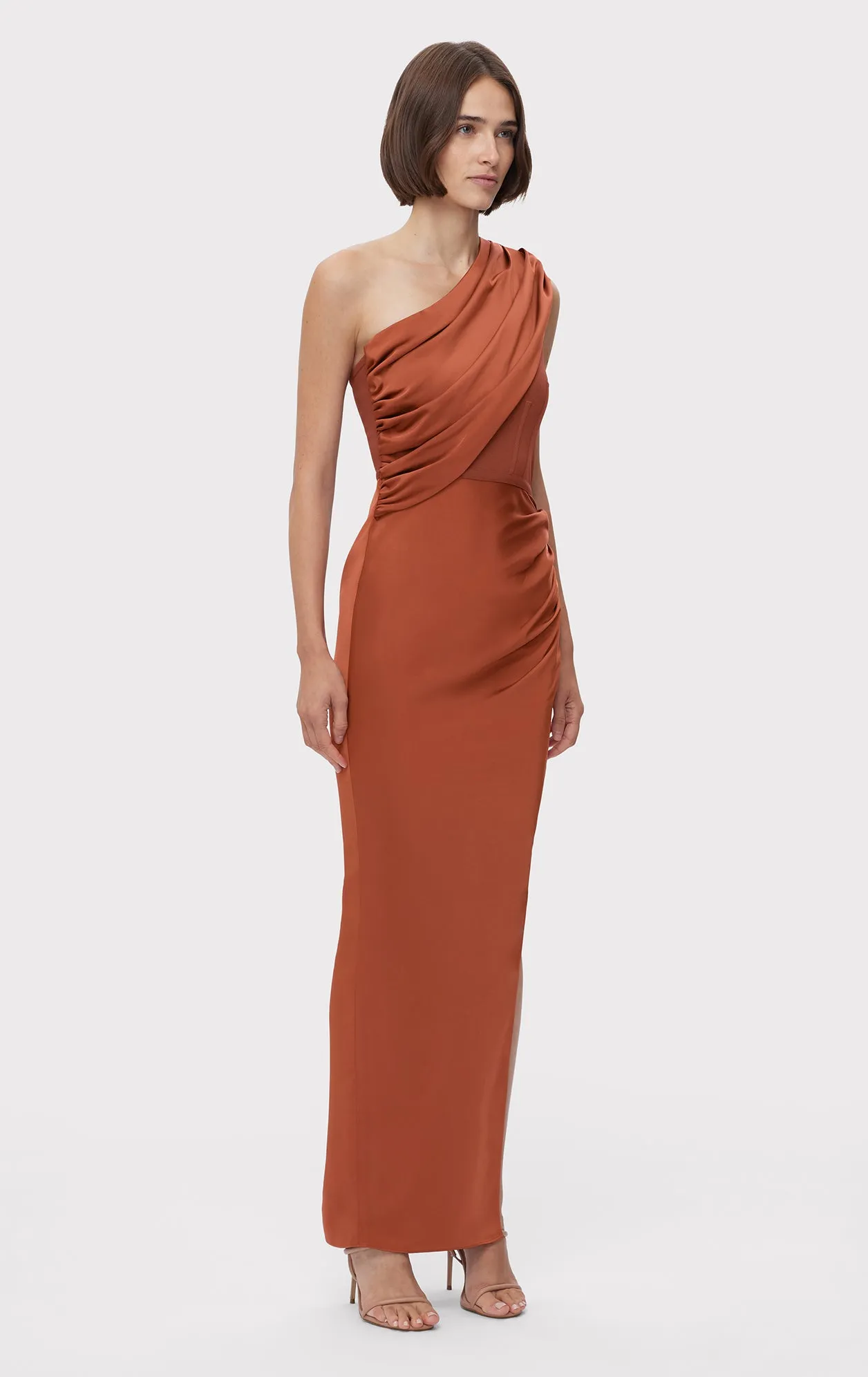 RUCHED WOVEN COMBO S/L GOWN