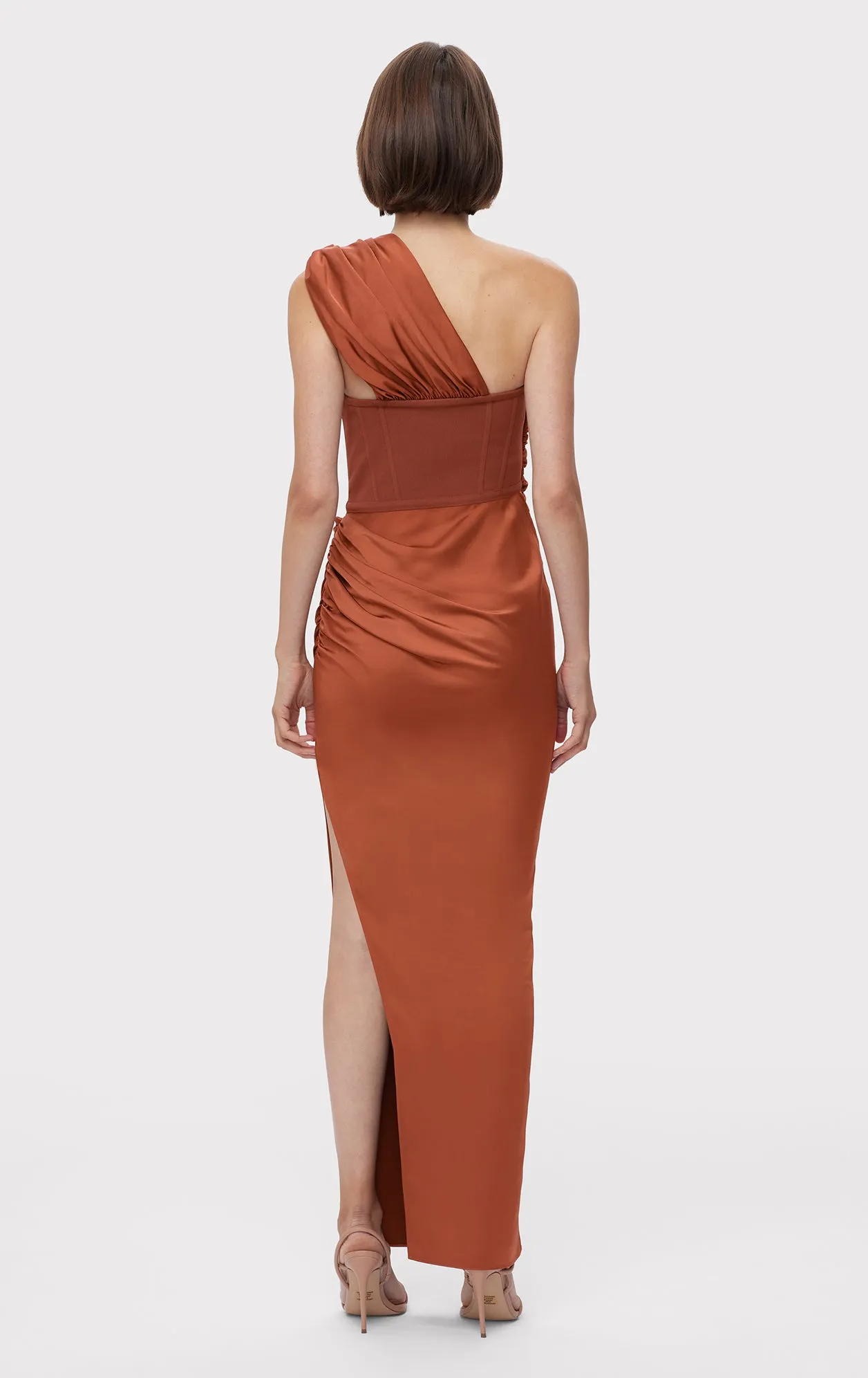 RUCHED WOVEN COMBO S/L GOWN