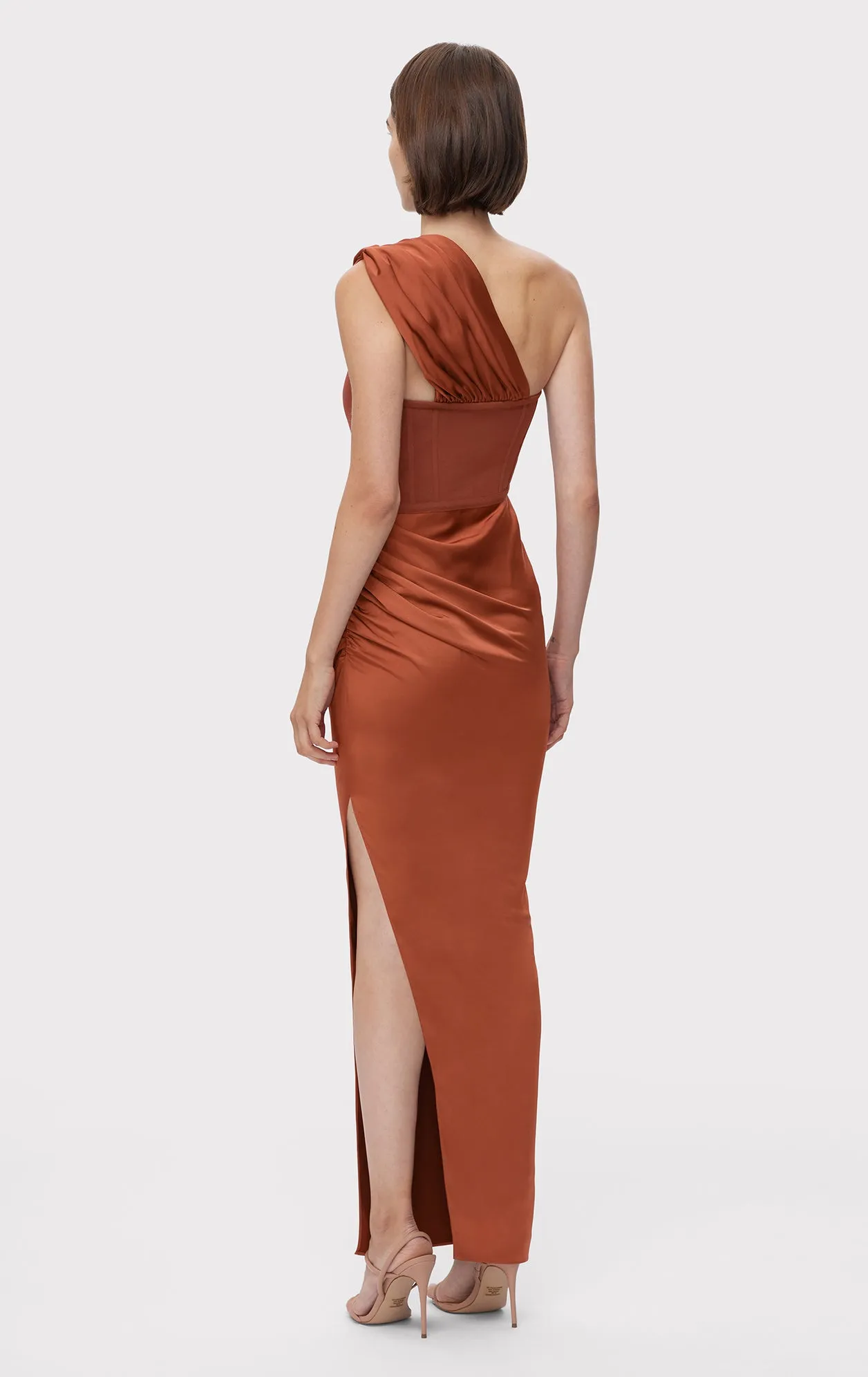RUCHED WOVEN COMBO S/L GOWN