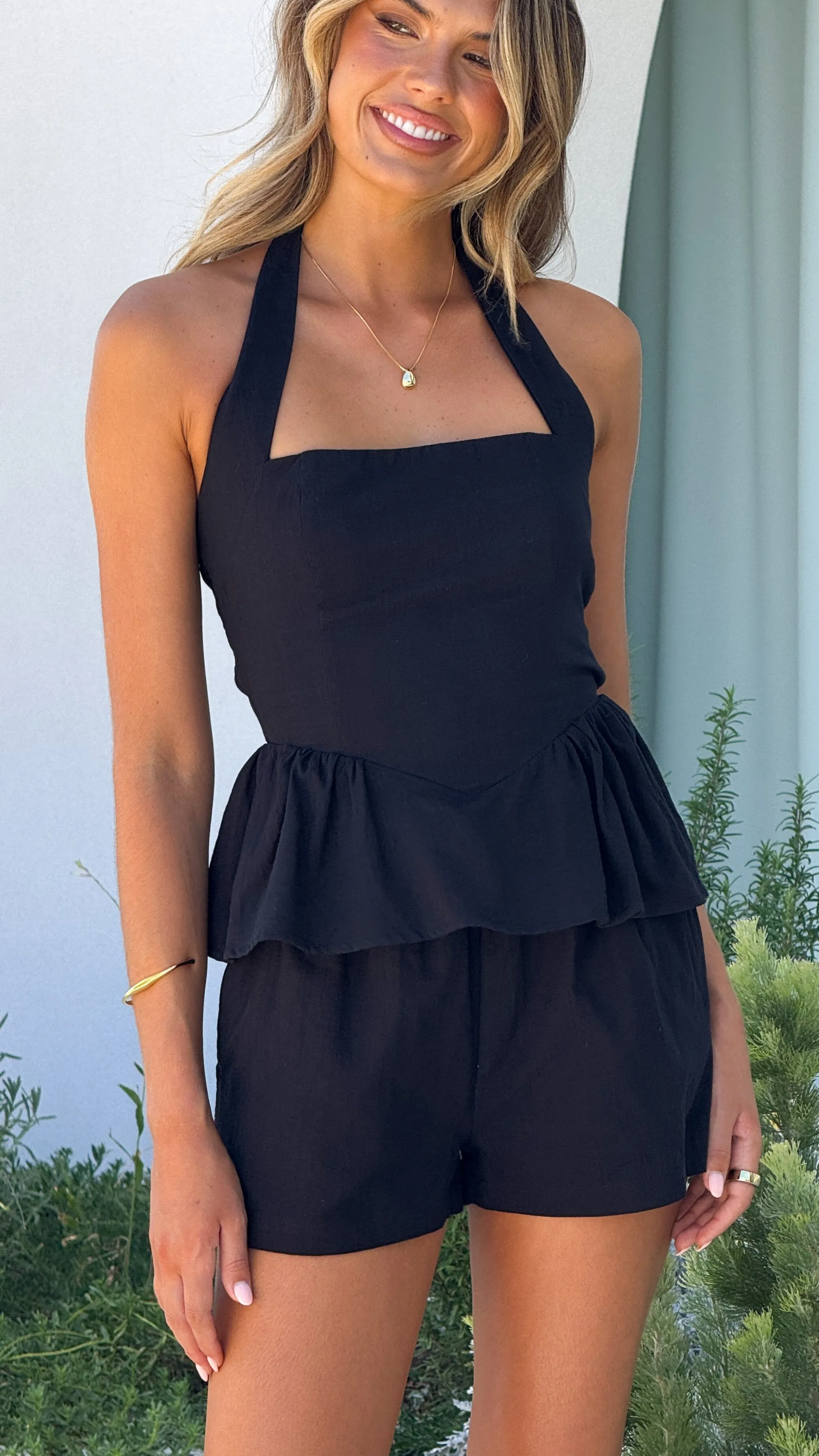Rylie Halter Neck Top - Black