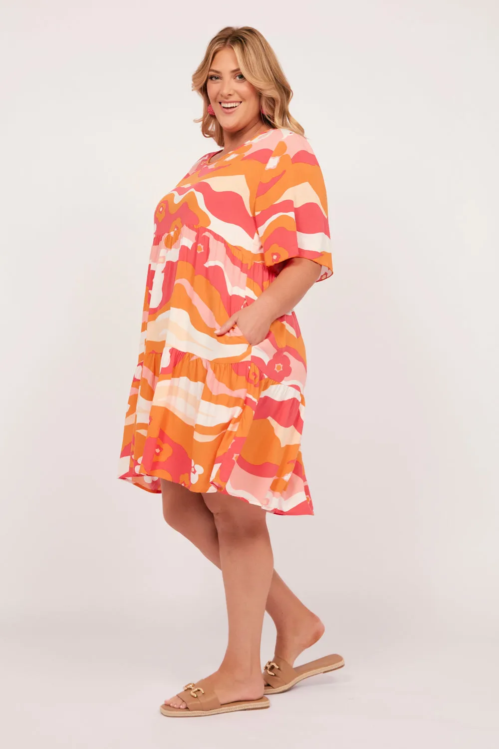 Sabre Short Flutter Sleeve Dress in Solene Pink