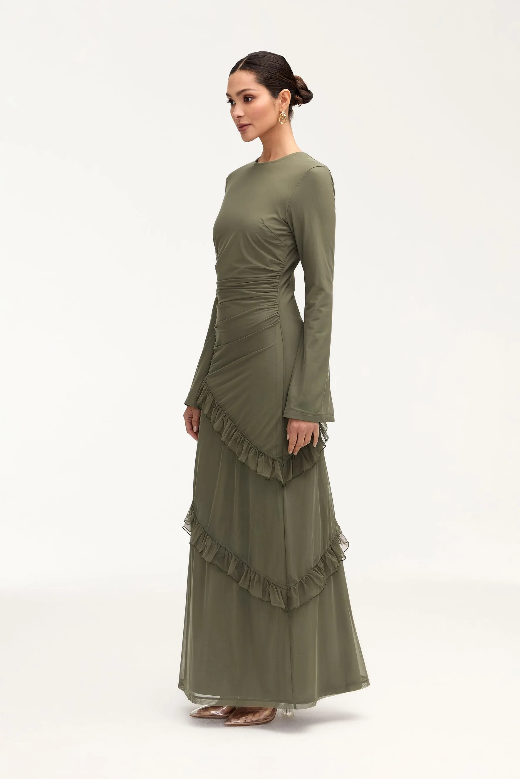 Sabrina Waterfall Maxi Dress - Smokey Olive